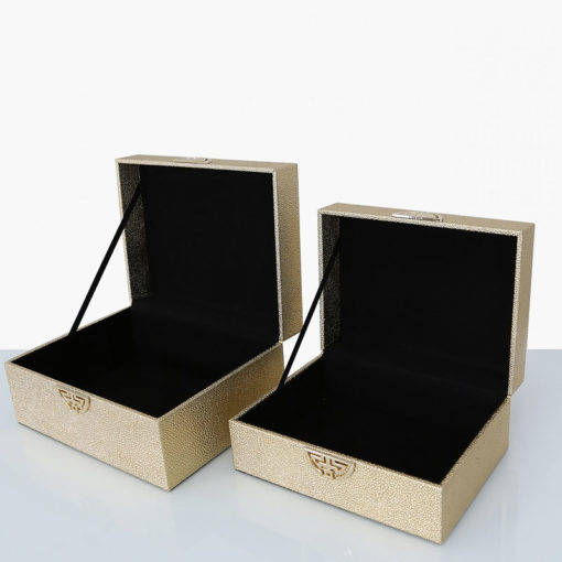 Set of Two Gold Faux Leather Storage Boxes with Gold Detail