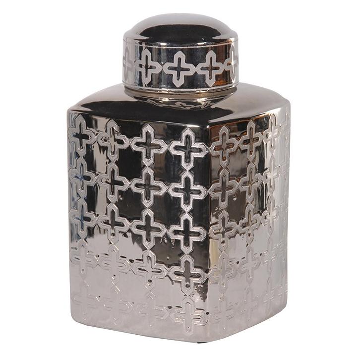 Silver Moroccan Inspired Design Lidded Tea Jar