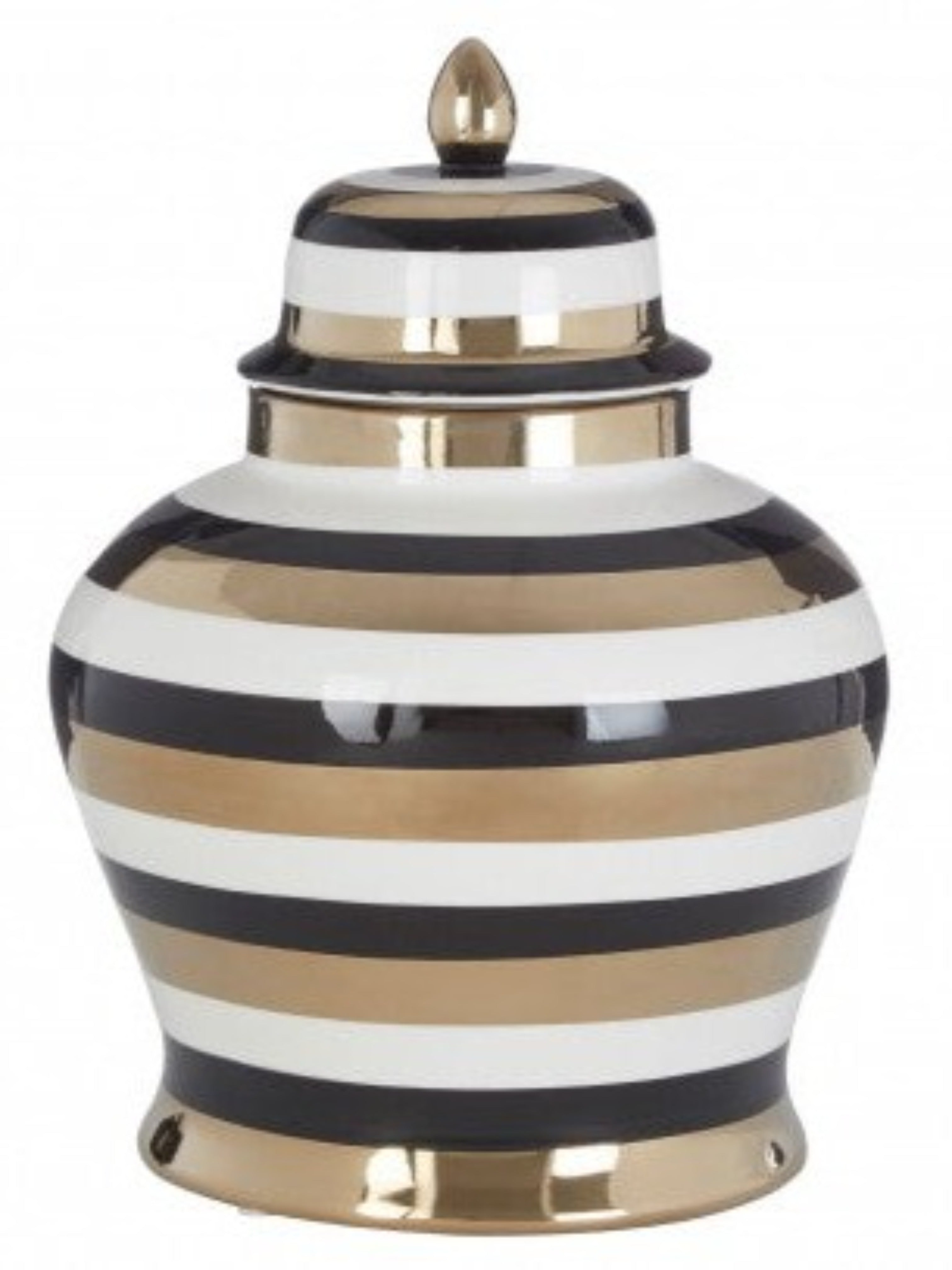 Black White and Gold Striped Design Small Ceramic Ginger Jar