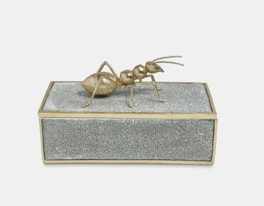 Ceramic Shagreen Trinket Box with Golden Ant