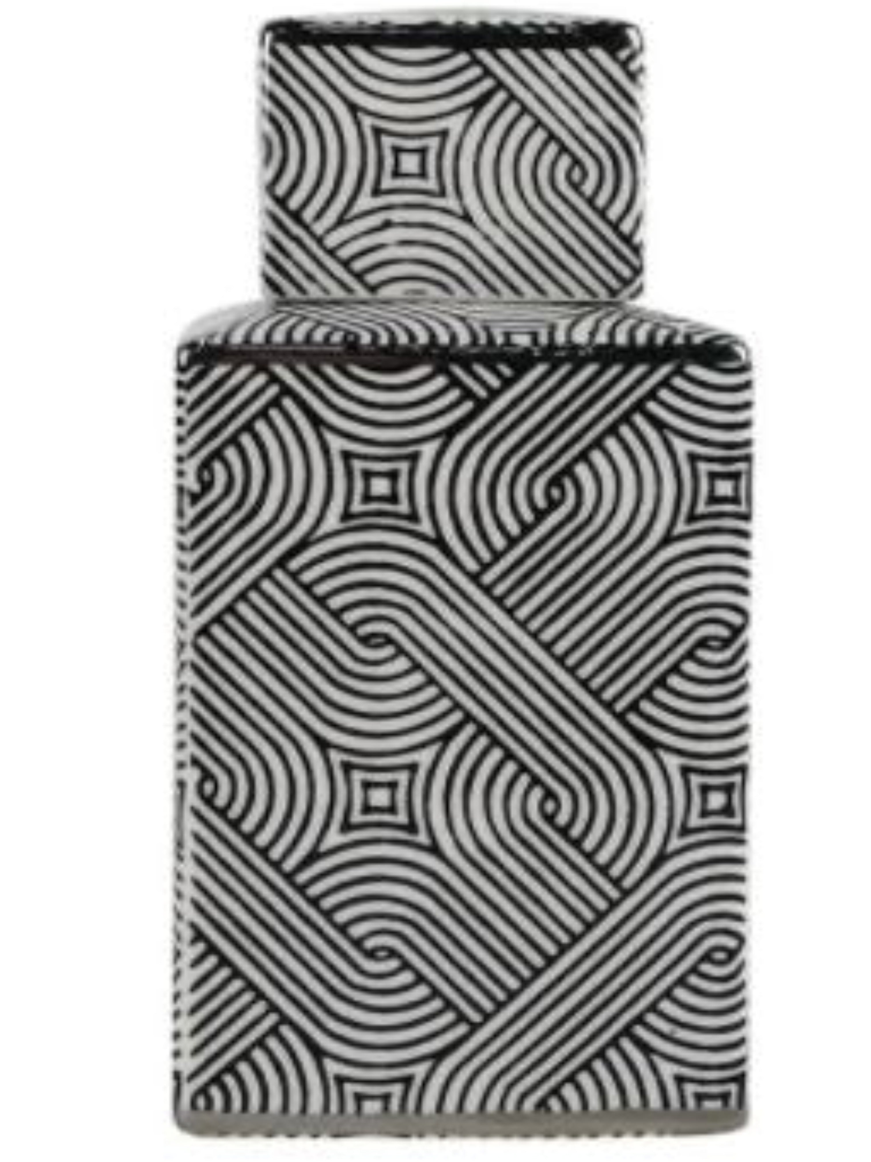Black and White Pattern Tall Medium Ceramic Rectangular Ginger Jar