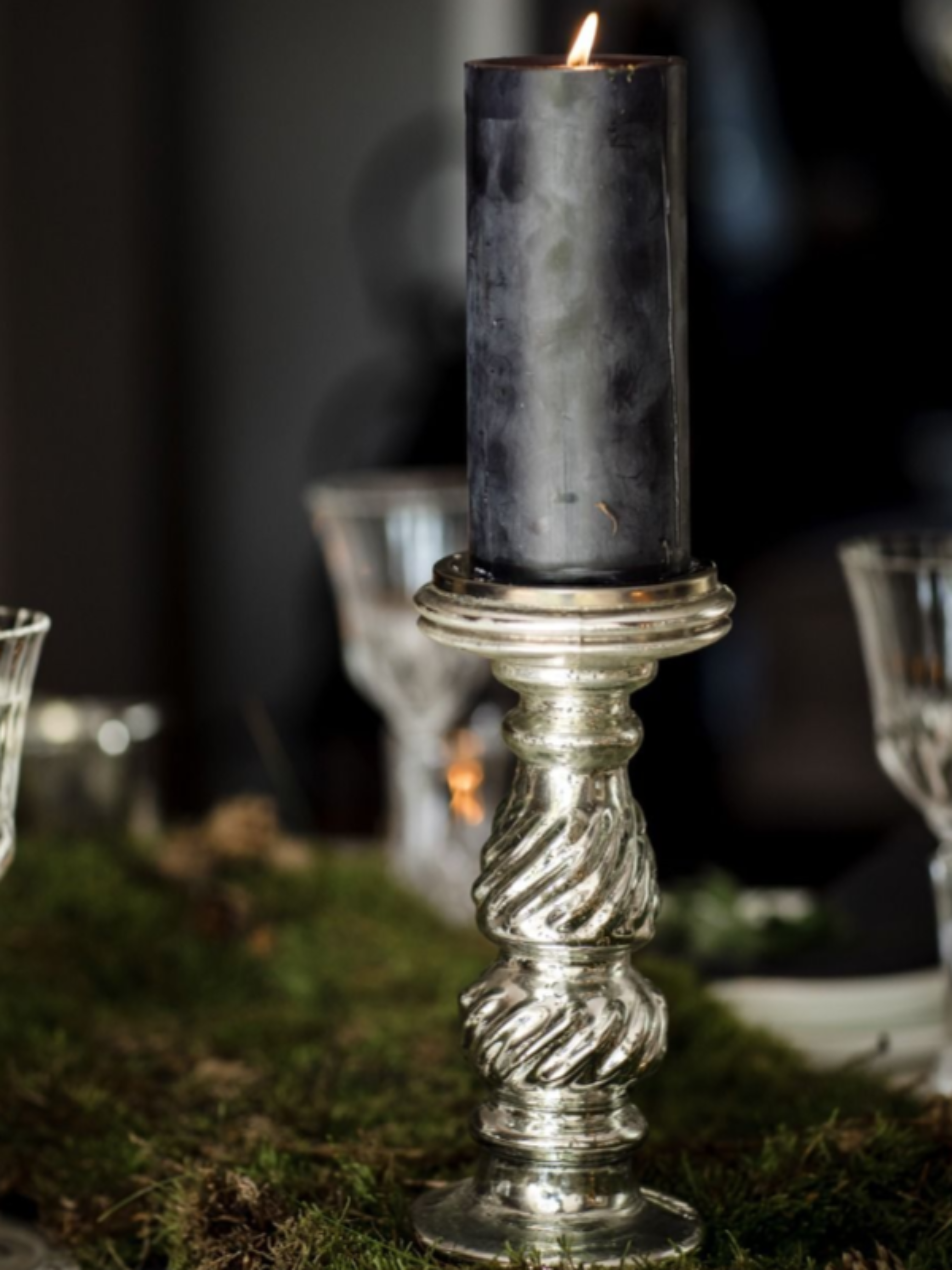 Culinary Concepts Small Antique Silver Twist Glass Candle Stick