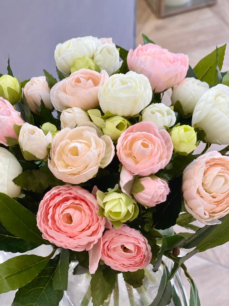 Faux Pink and Cream Ranunculus Bouquet Arrangement