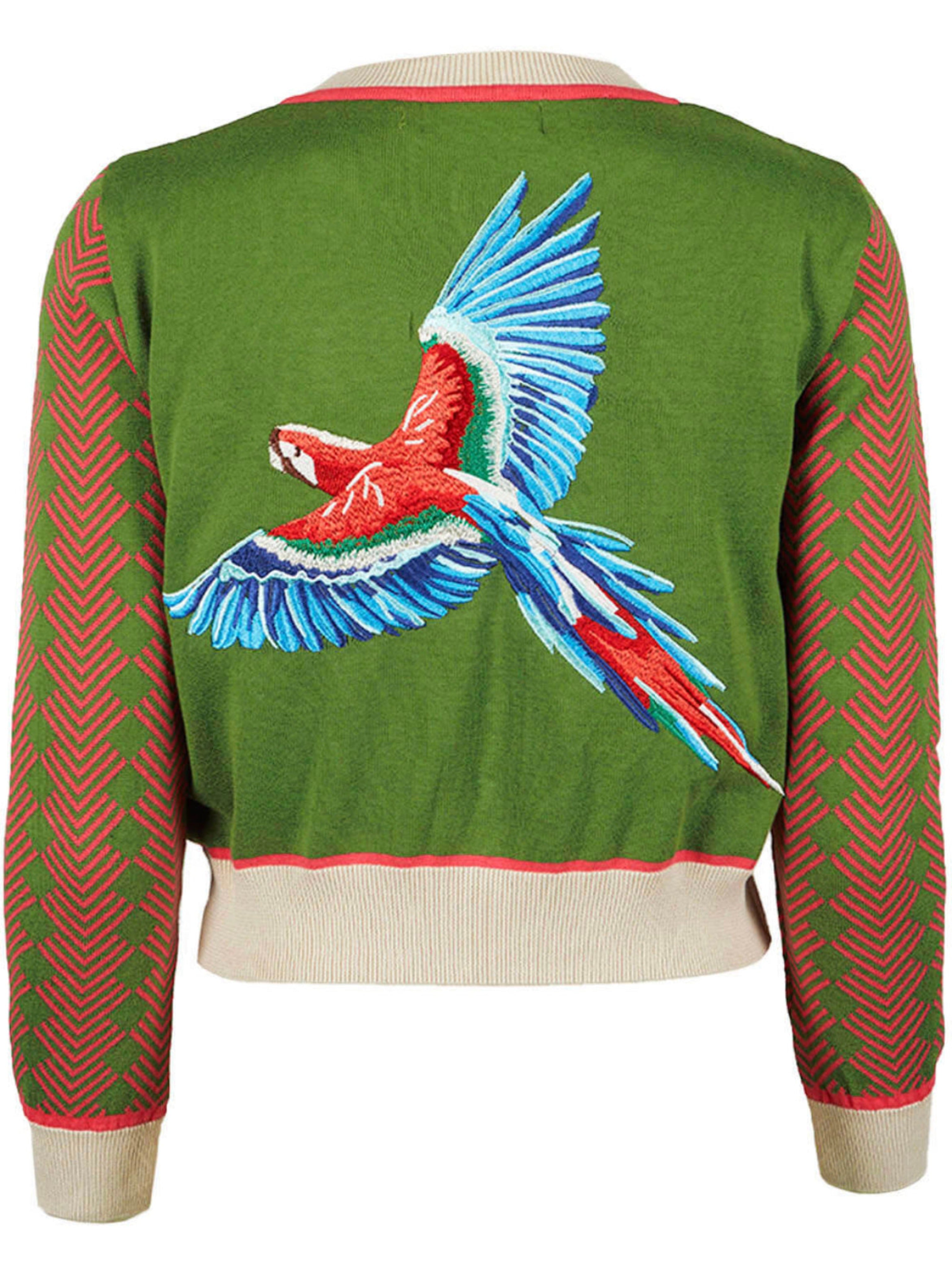 Palava Green Parrot Jacquard Cardigan with Full Length Sleeve