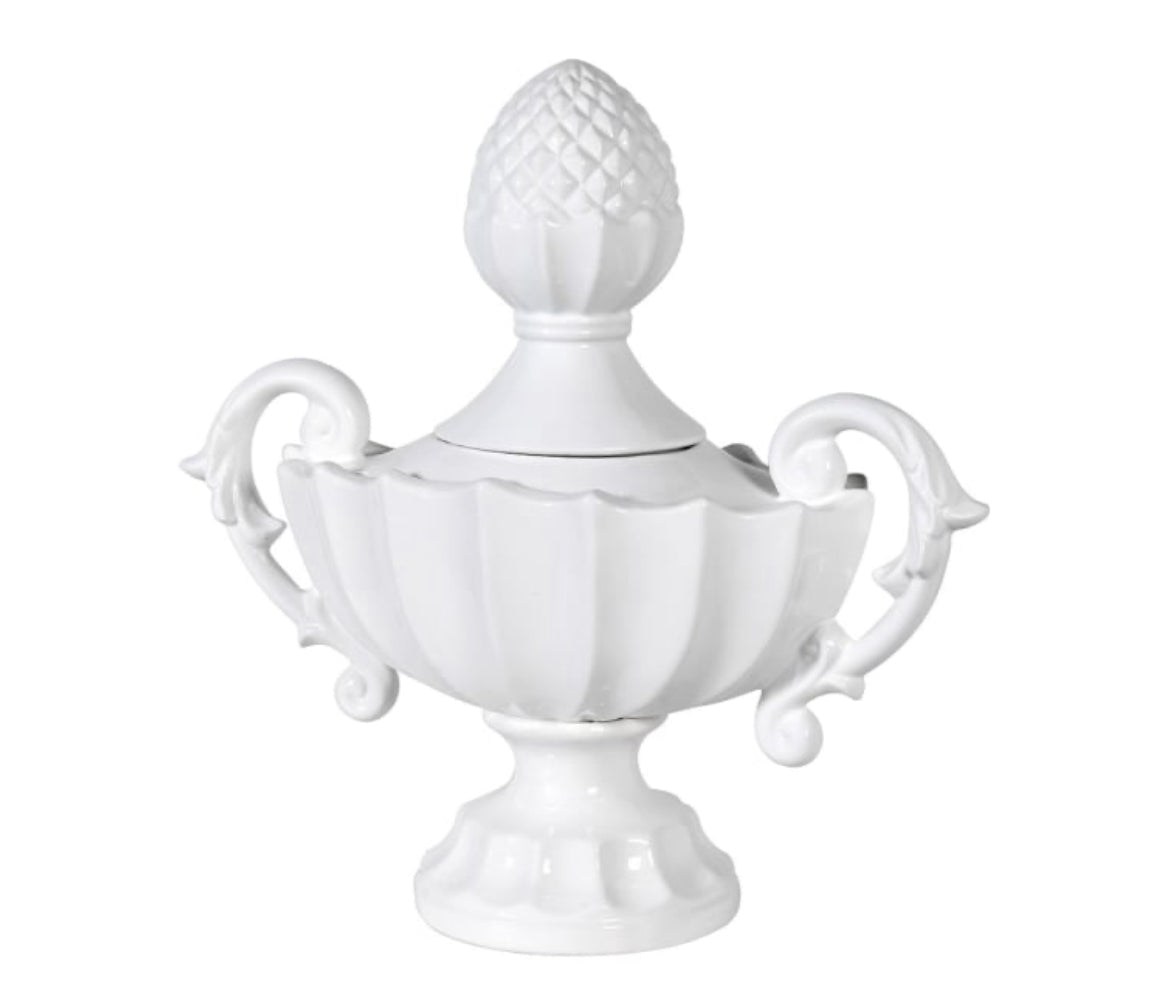 White Gloss Decorated Lidded Urn