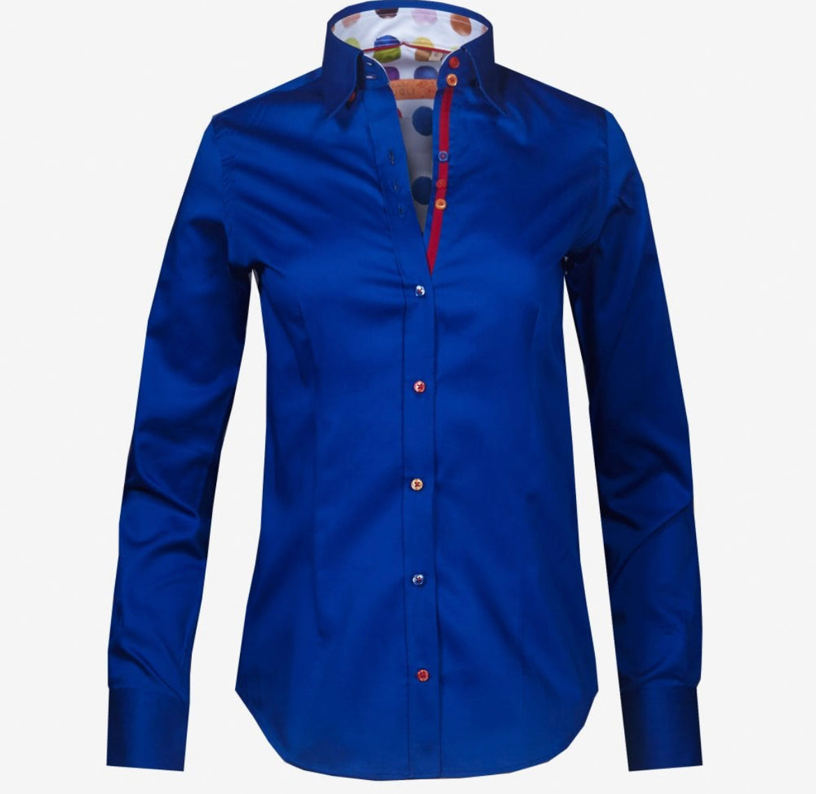 Claudio Lugli Blue Shirt with Multicoloured Dots Lining