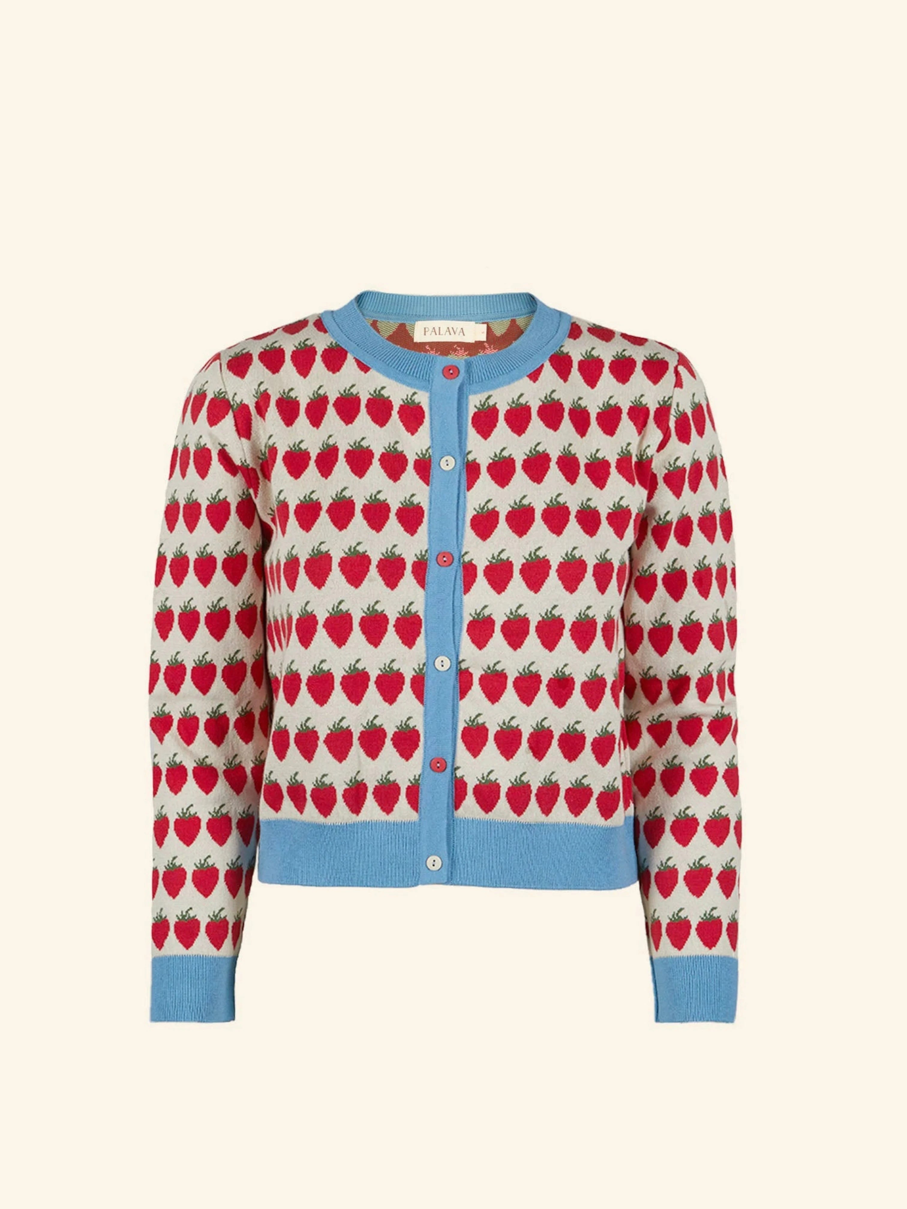 Palava Red Strawberry Jacquard Cardigan with Full Length Sleeve