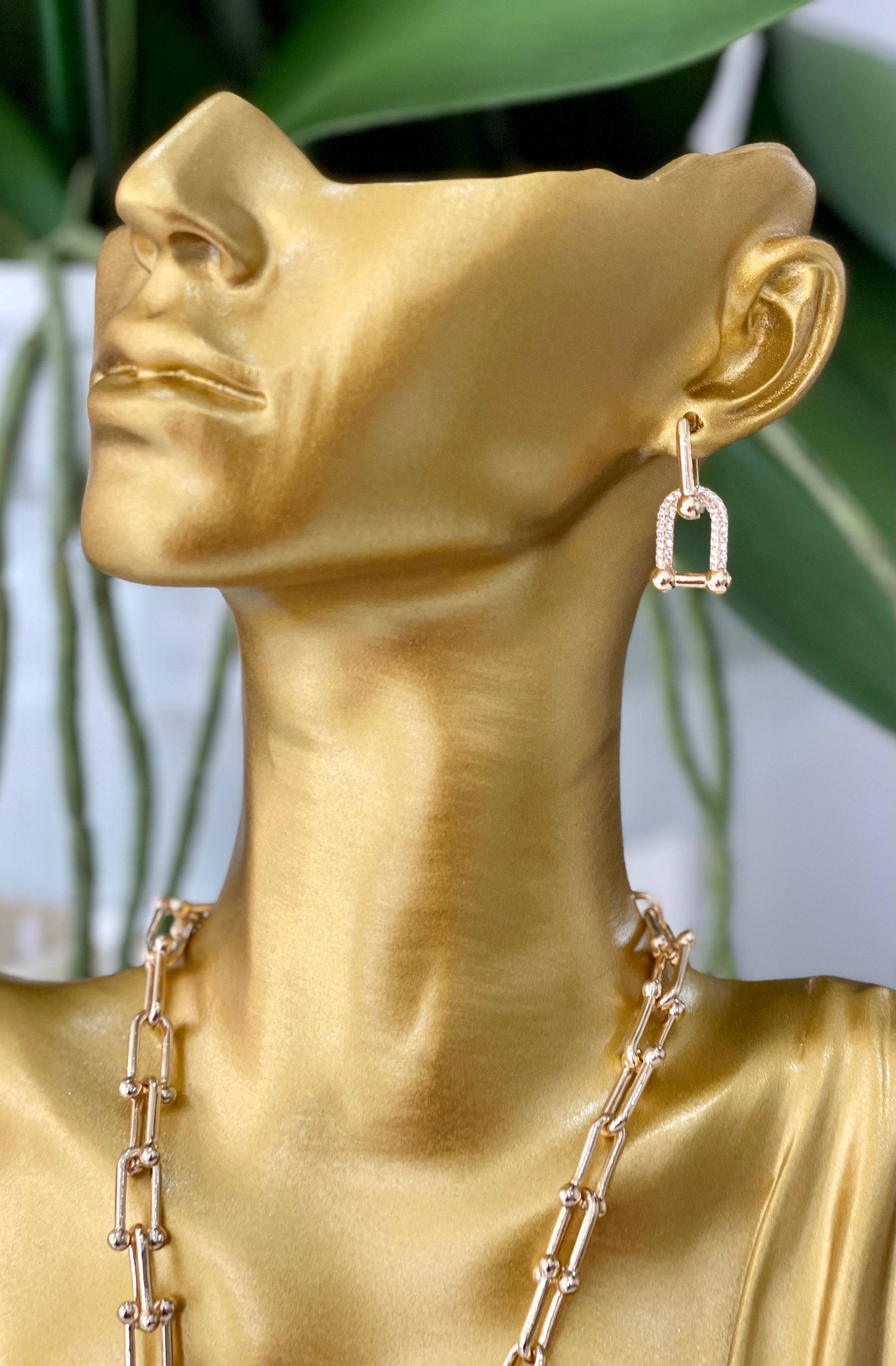 Gold Plated Diamante Chain Link Drop Earrings