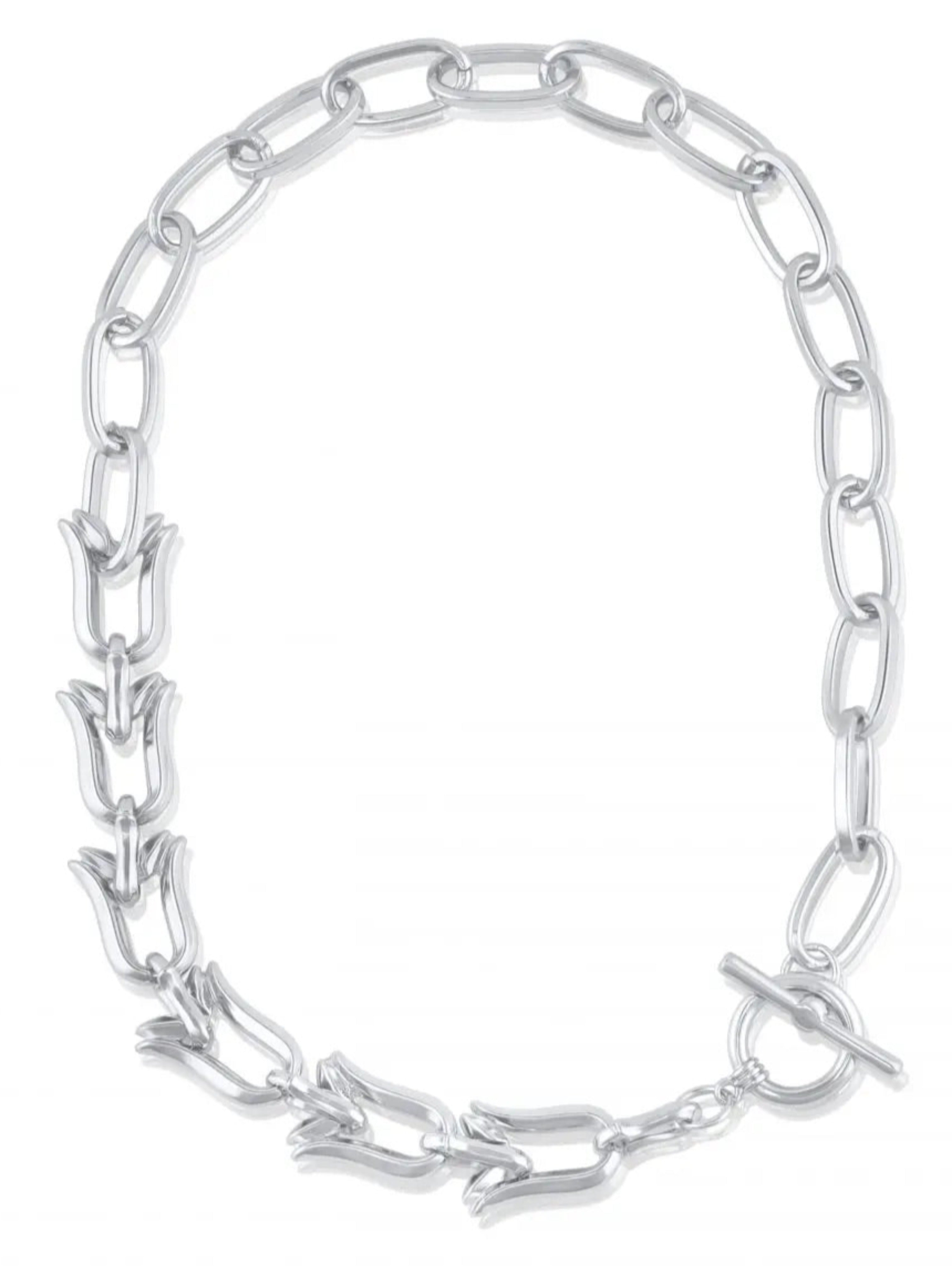 Silver Plated Chain Link T Bar Necklace