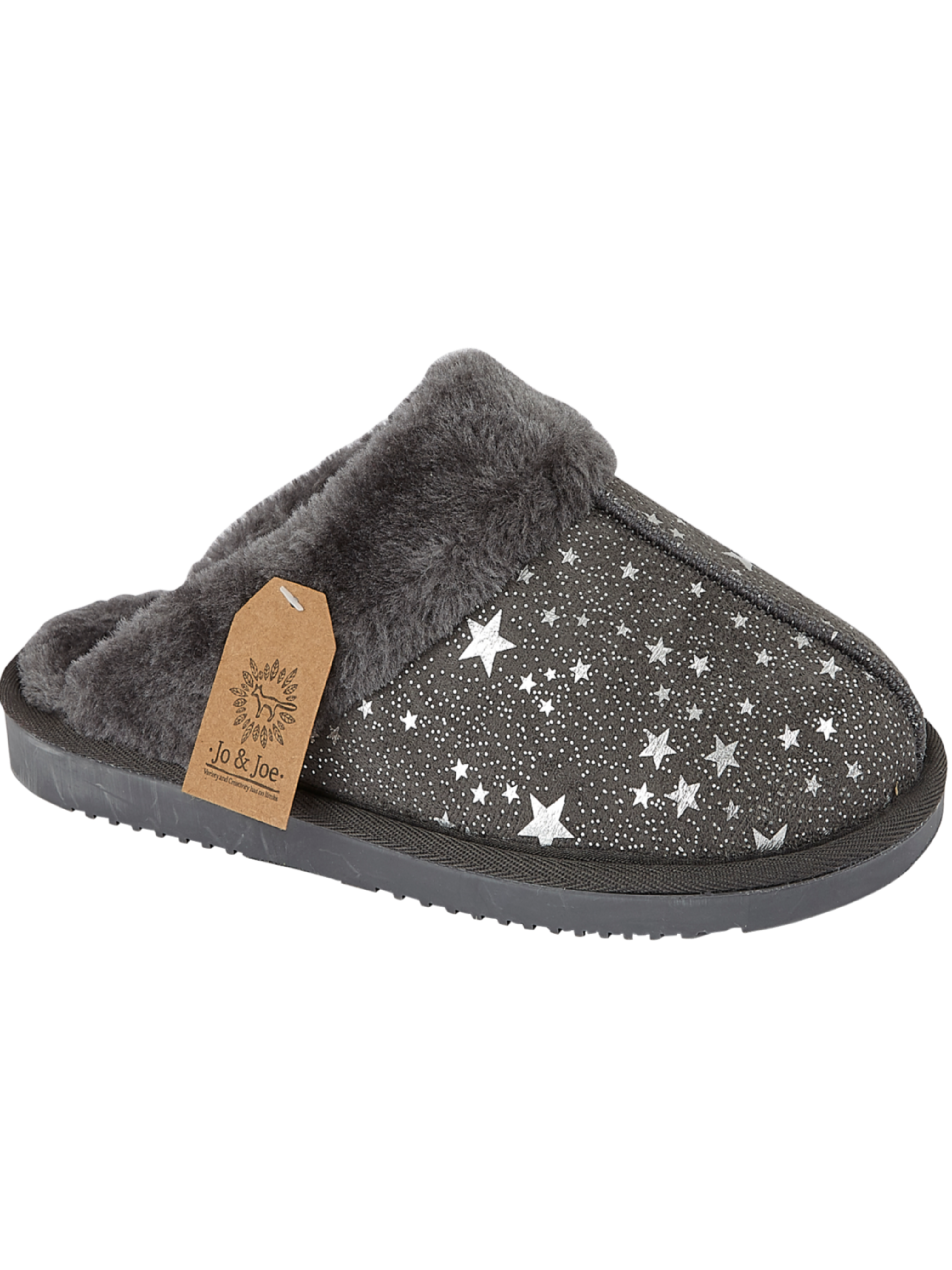 Charcoal Grey Slipper with Silver Stars