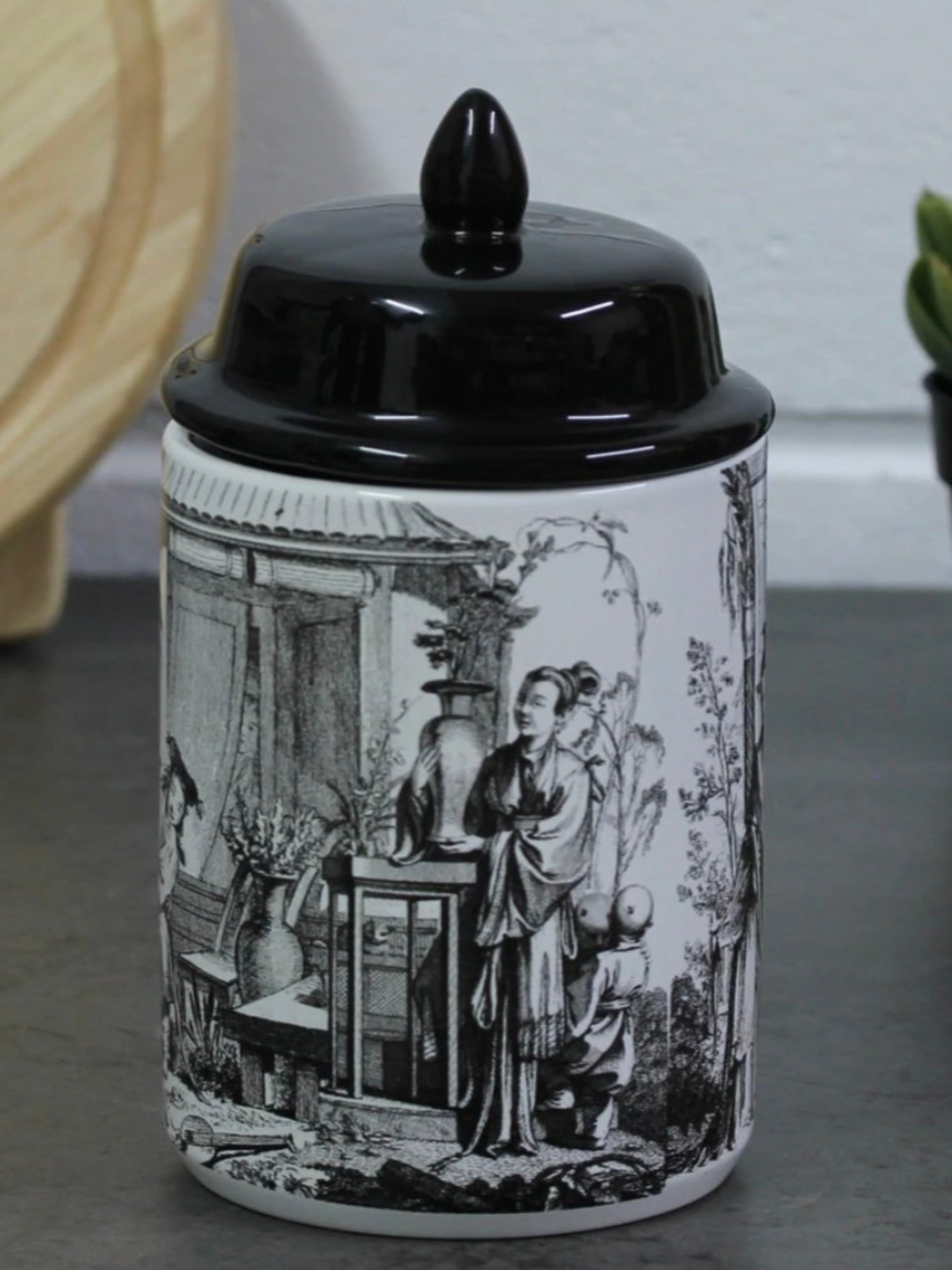 Monochrome Oriental Design Storage Jar