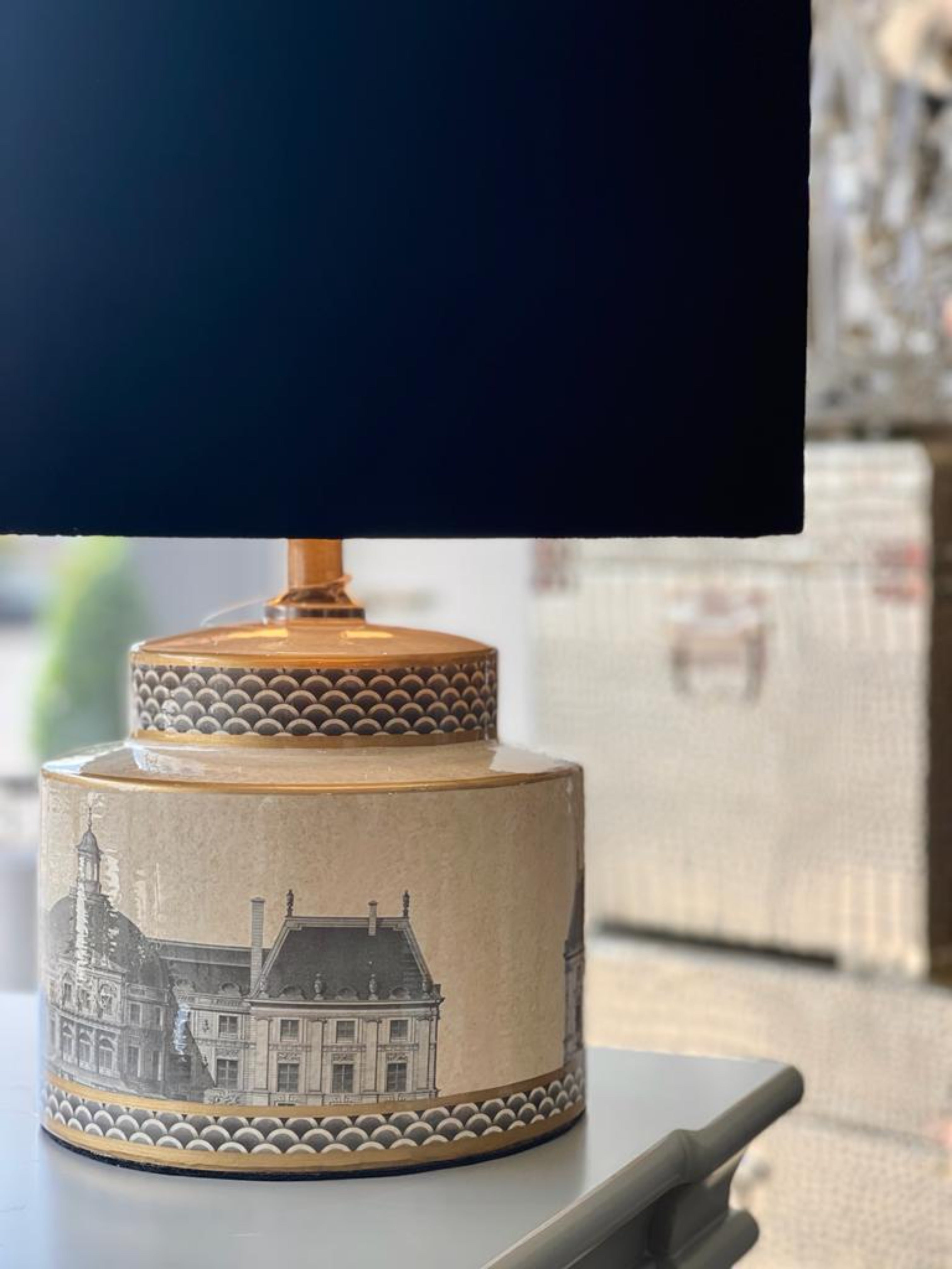 Wren Black and Cream Building Print Ceramic Table Lamp