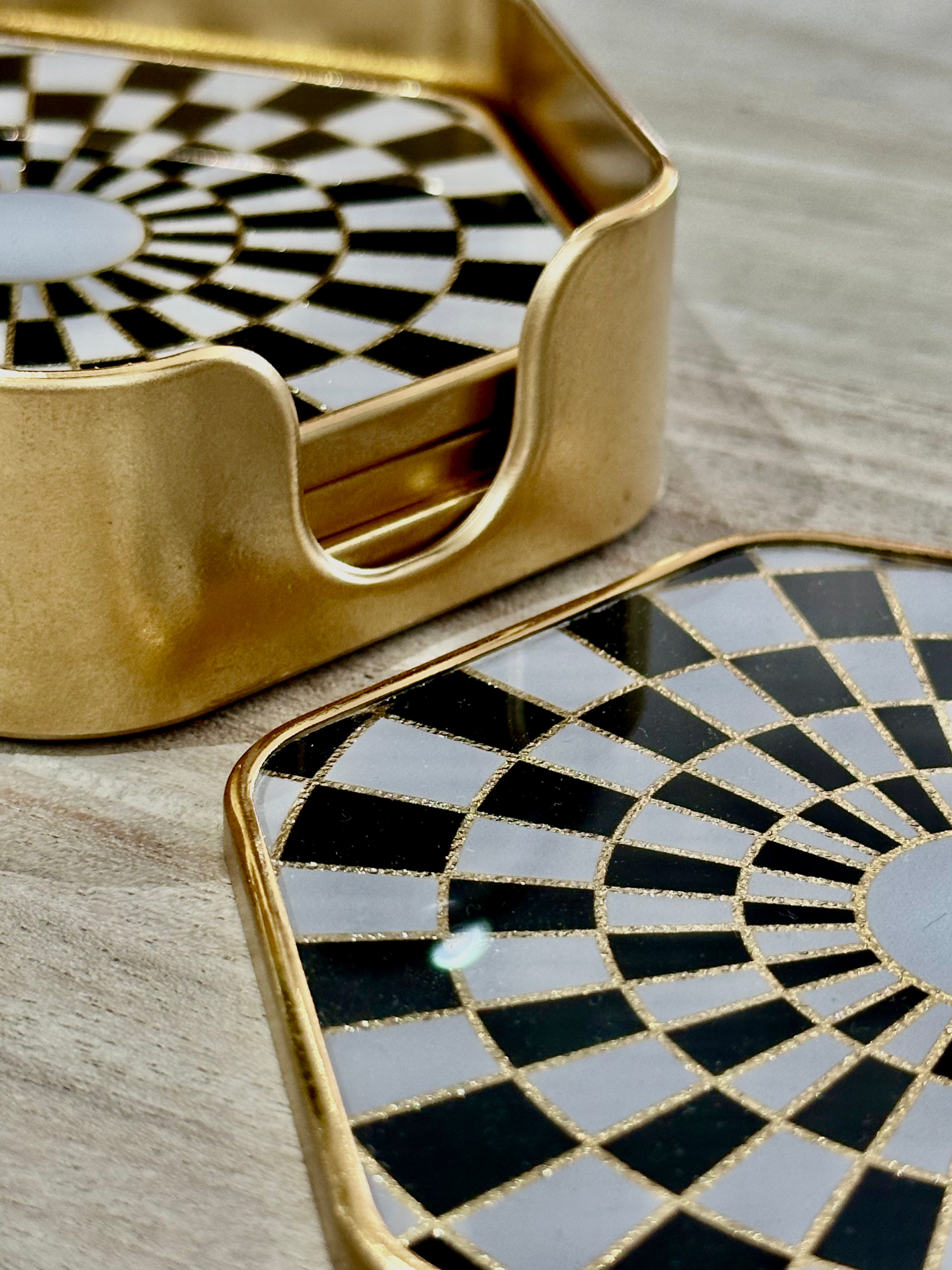 Set of Four Chequer Design Hexagonal Coasters