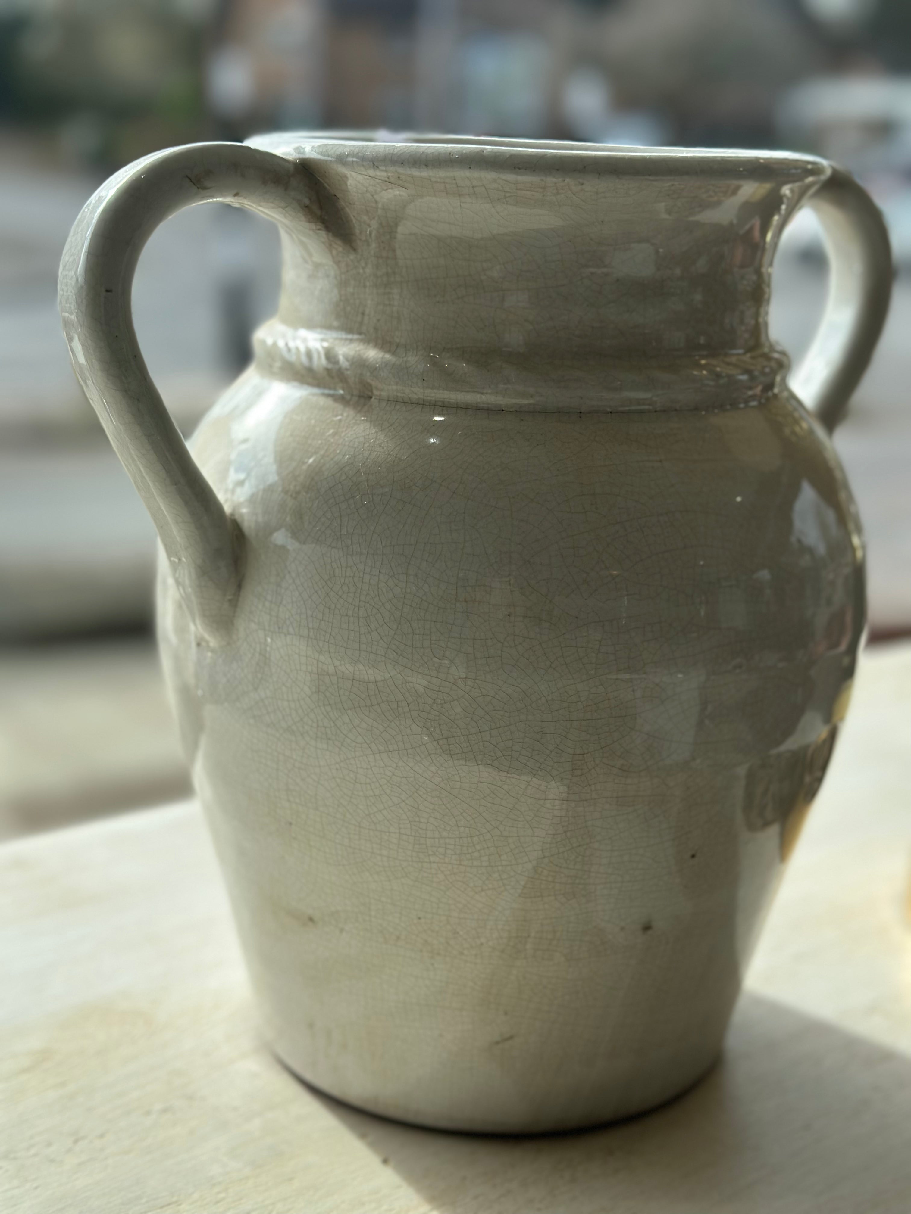 Cream Distressed Ceramic Vase with Handles