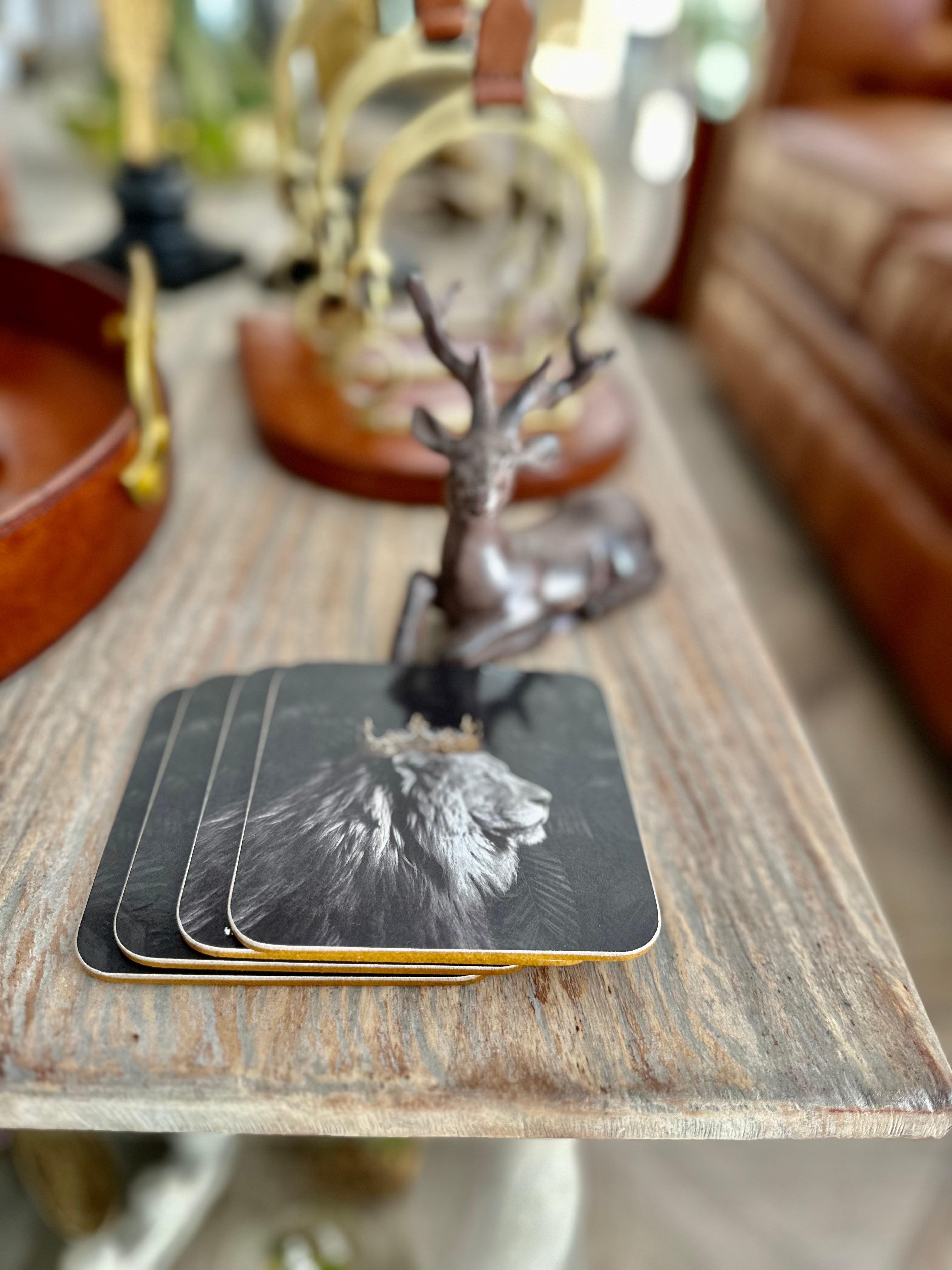 Set of Four Crowned Lion and Lioness Coasters
