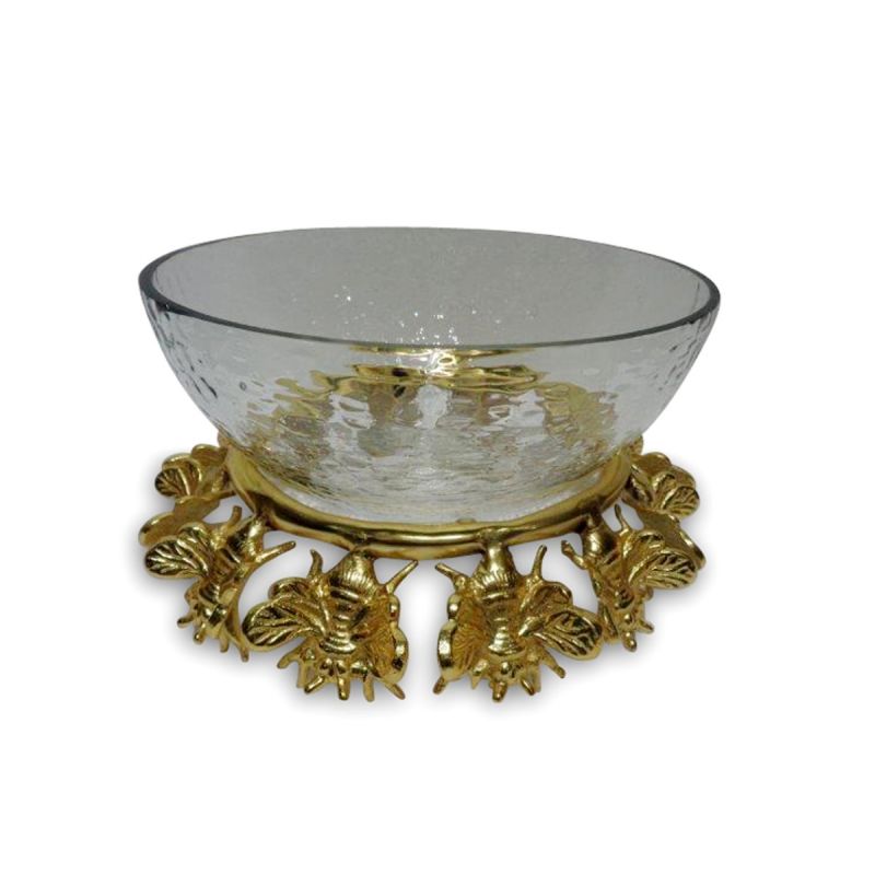 Culinary Concepts Small Glass Bowl with Gold Bee Stand