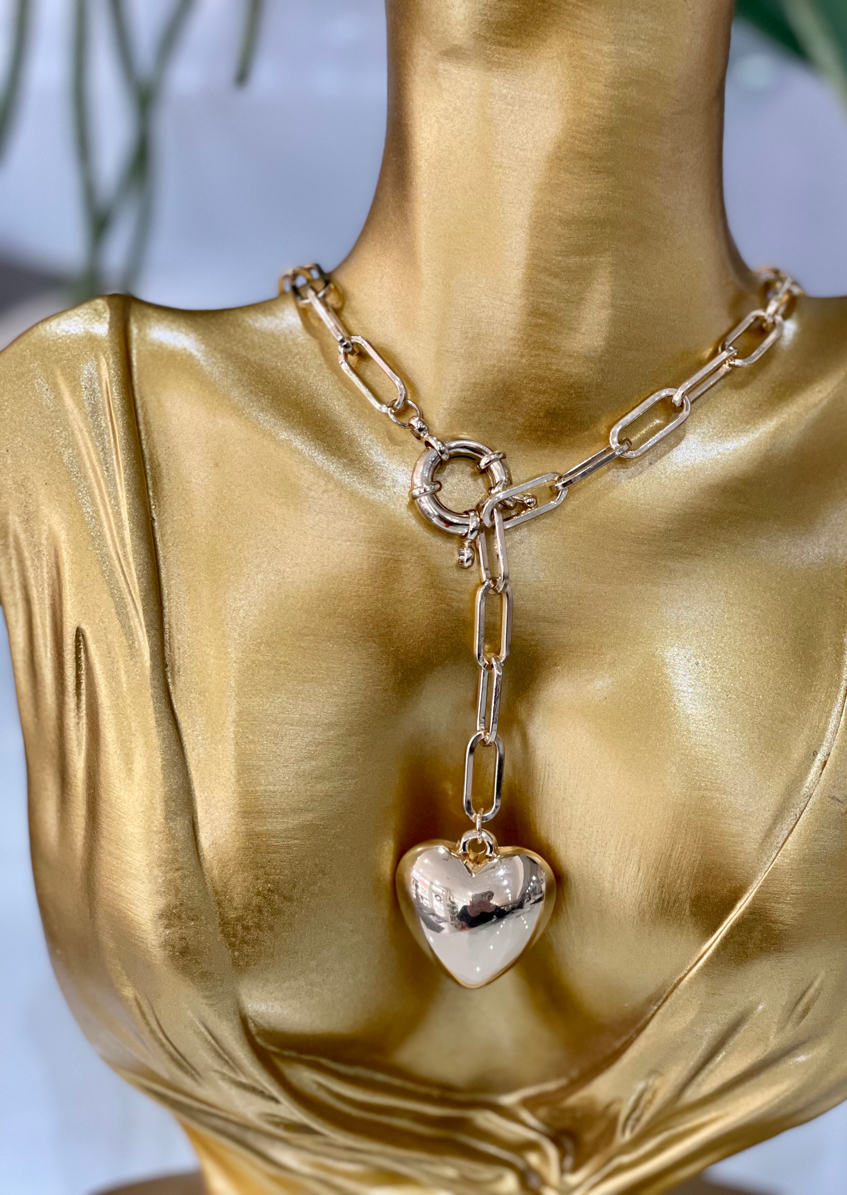 Gold Plated Chain Link Heart Pendant Necklace