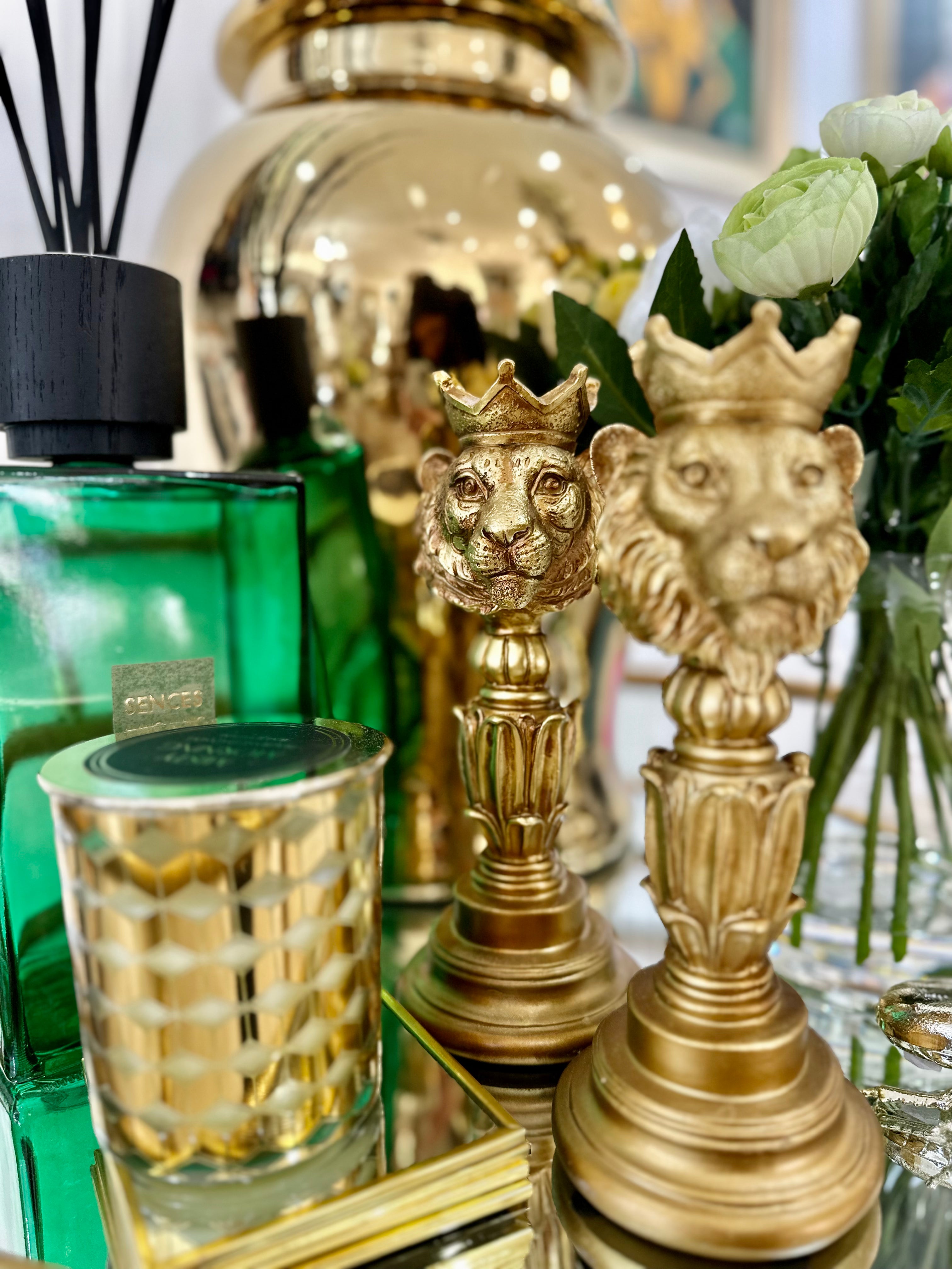 Golden Crowned Lion Candle Holder