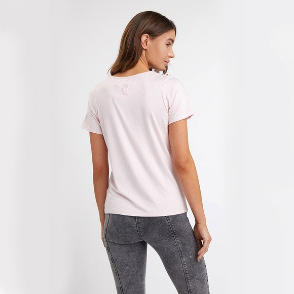 Holland Cooper Relax Fit Vee Neck T-shirt Black, White , Ice Marl and Pink