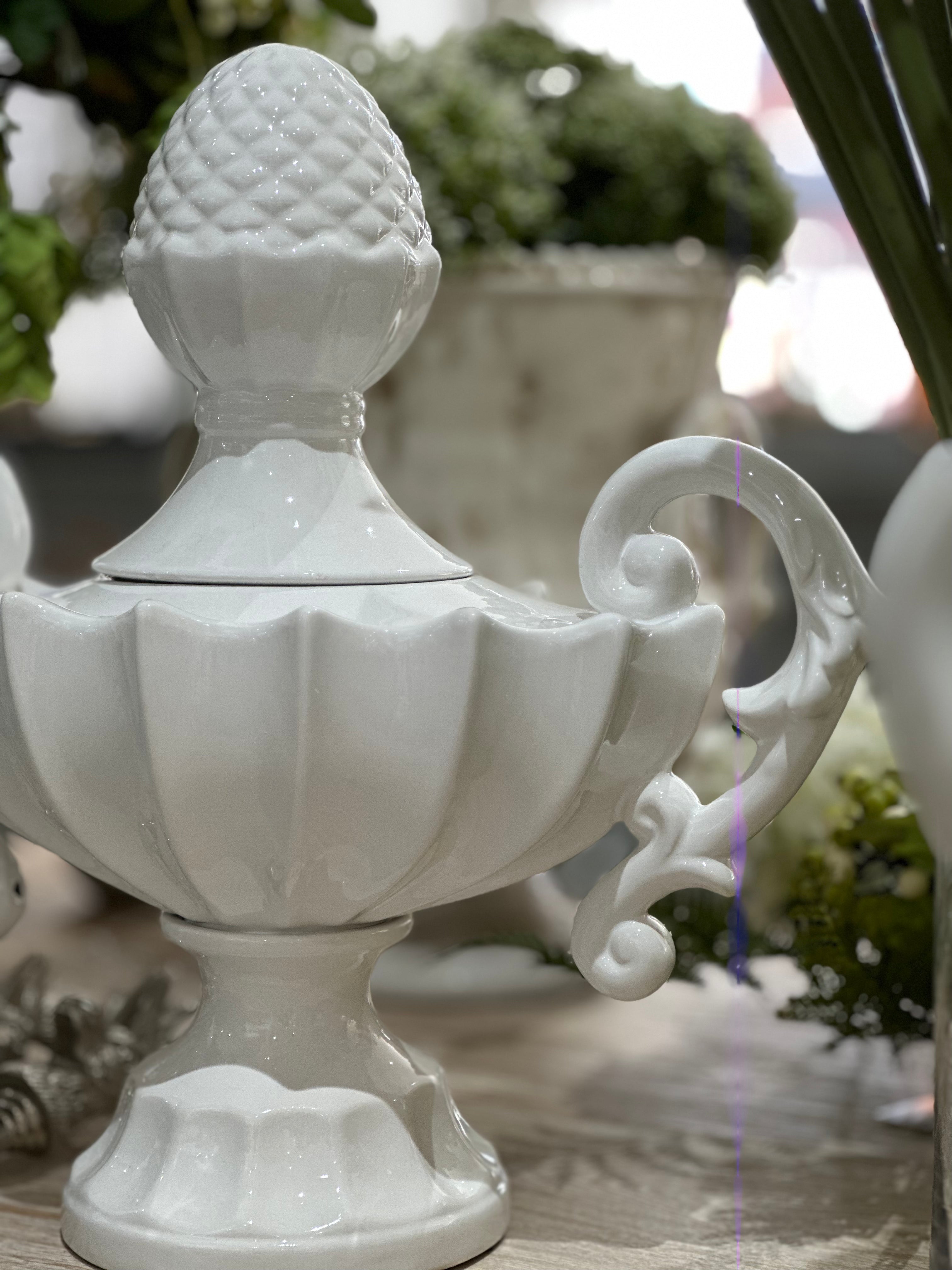 White Gloss Decorated Lidded Urn