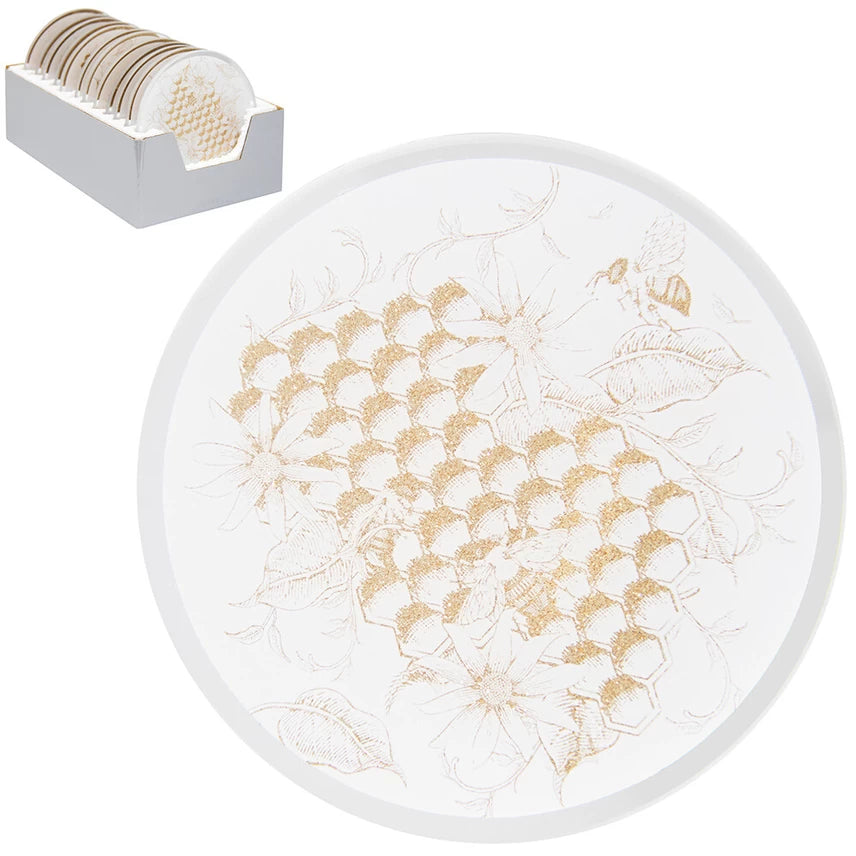 Set of Four Golden Honeycomb Circular Coasters