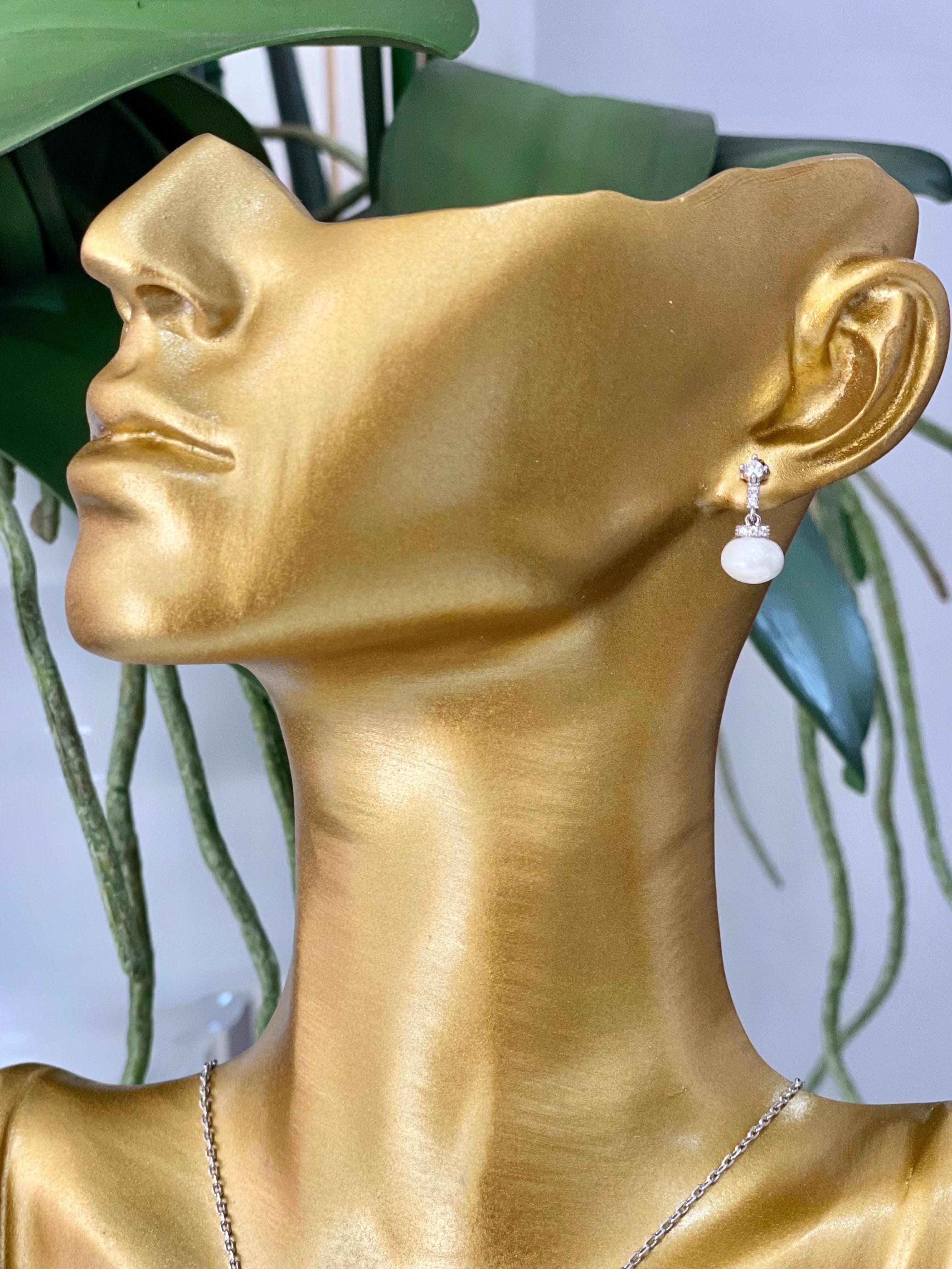 Silver Plated Diamanté Pearl Drop Earrings