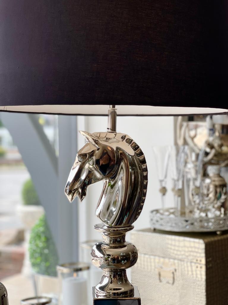 Silver Horse Head Lamp with Black Shade