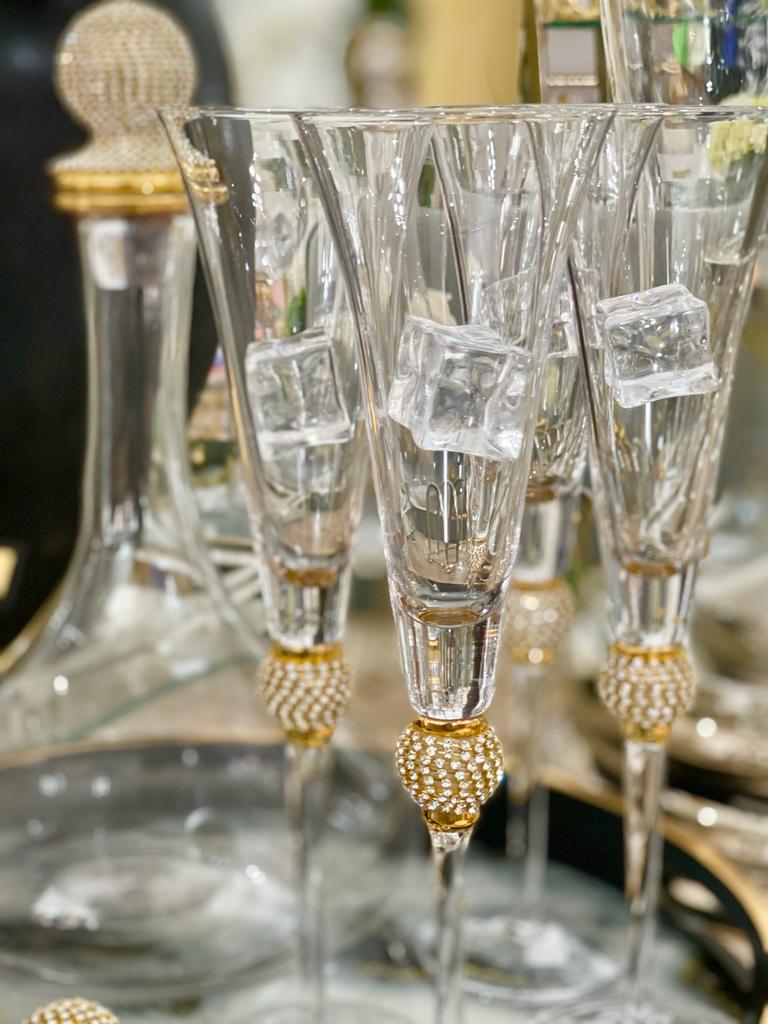 Gold Diamanté Ball Champagne Flute