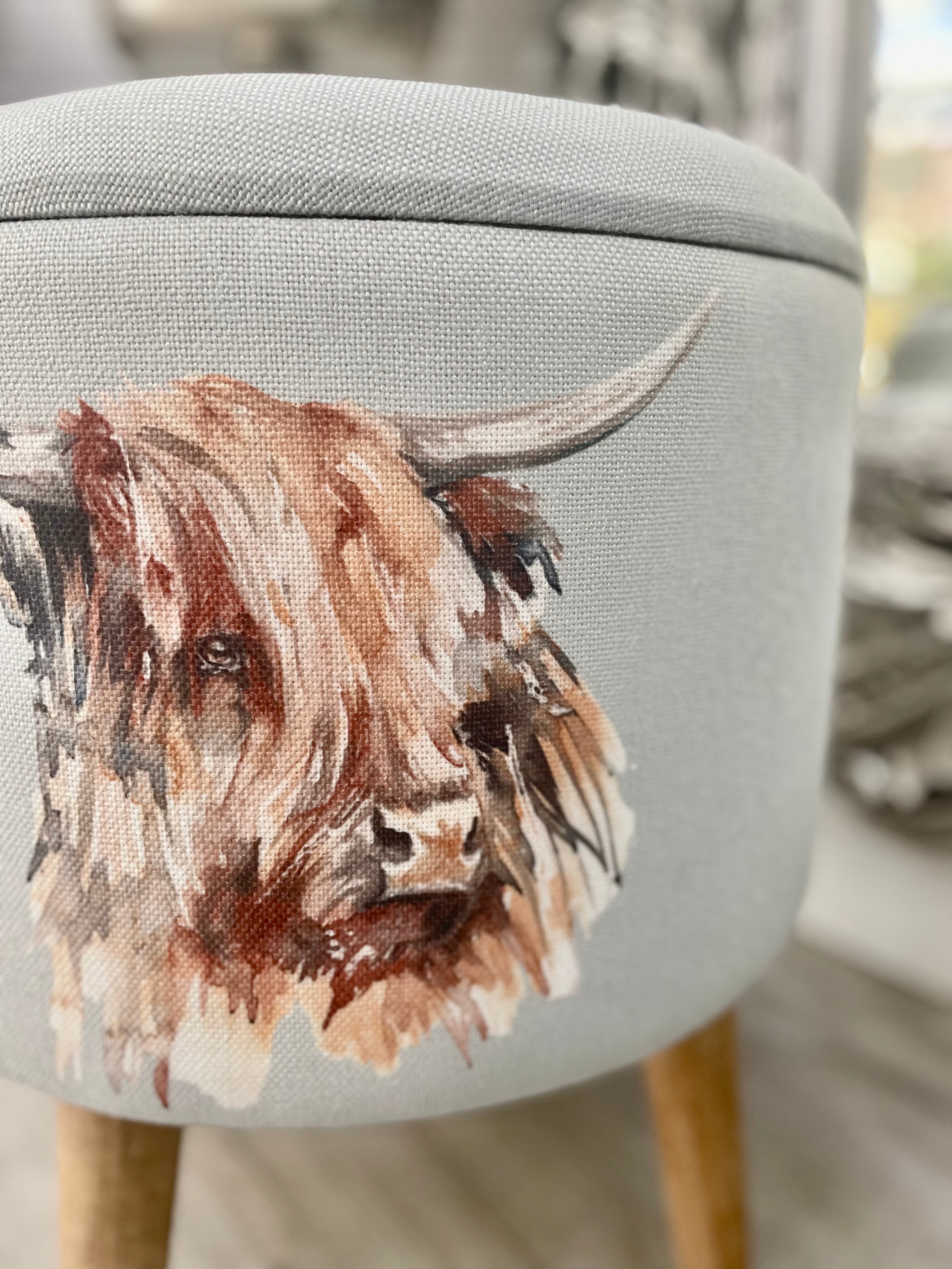 Pale Blue Highland Cow Storage Footstool