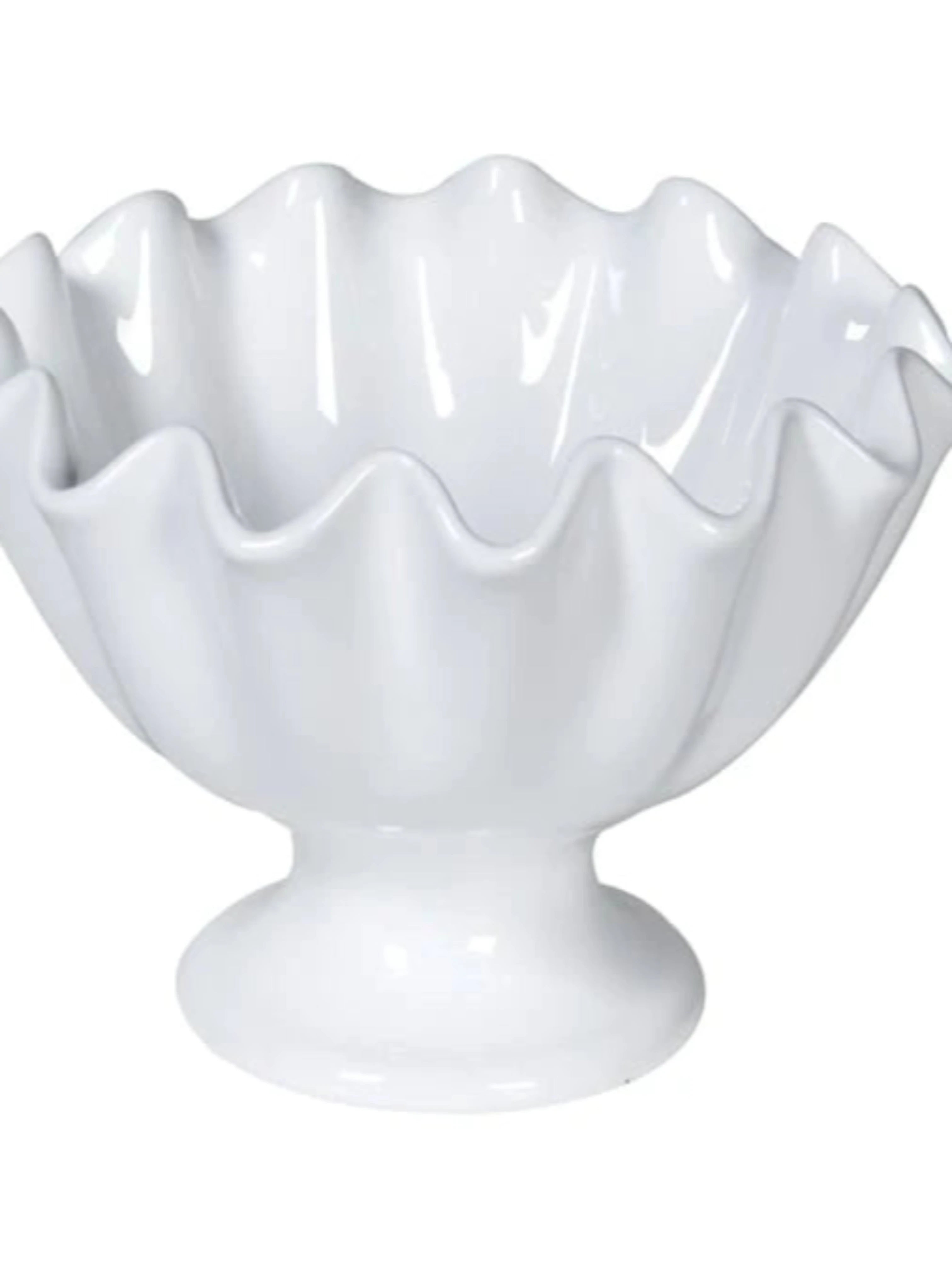White Ruffled Ceramic Bowl