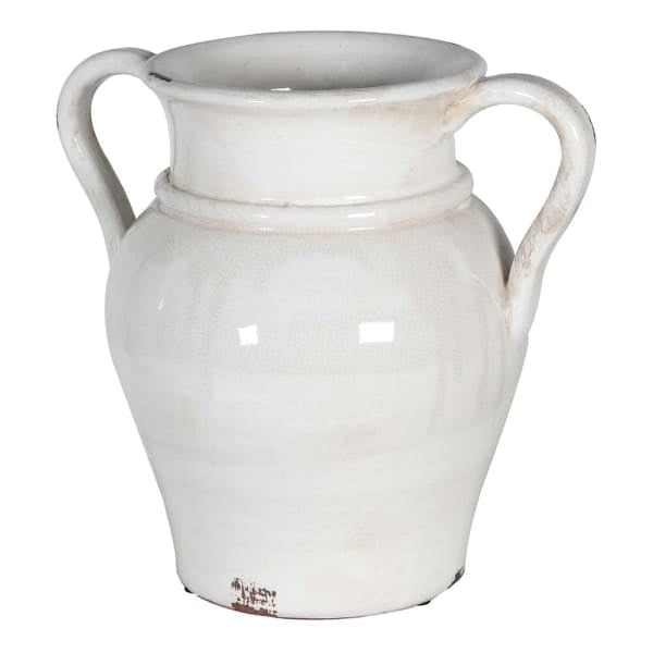 Cream Distressed Ceramic Vase with Handles