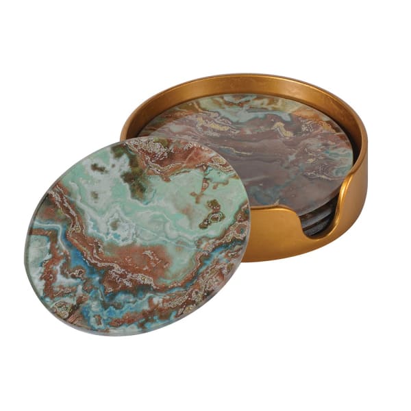 Set of Four Green Marble Effect Coasters