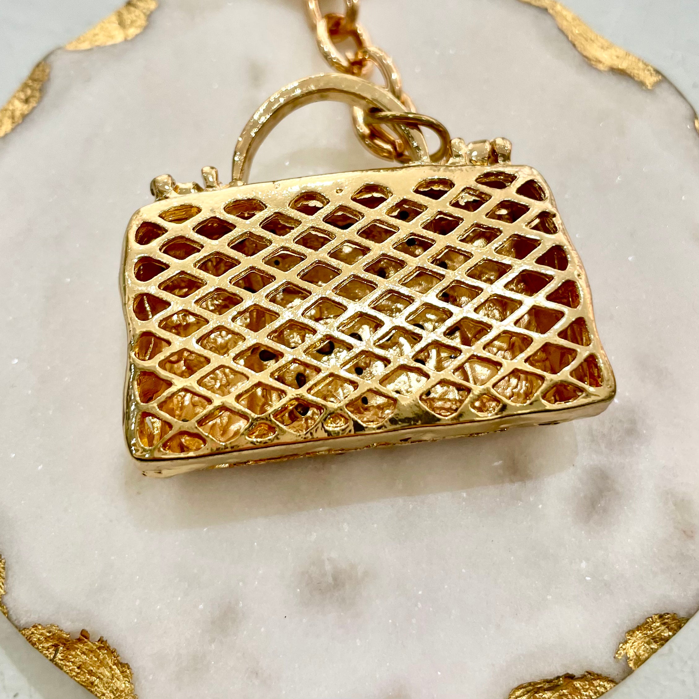 Gold Plated Diamanté Handbag Keyring