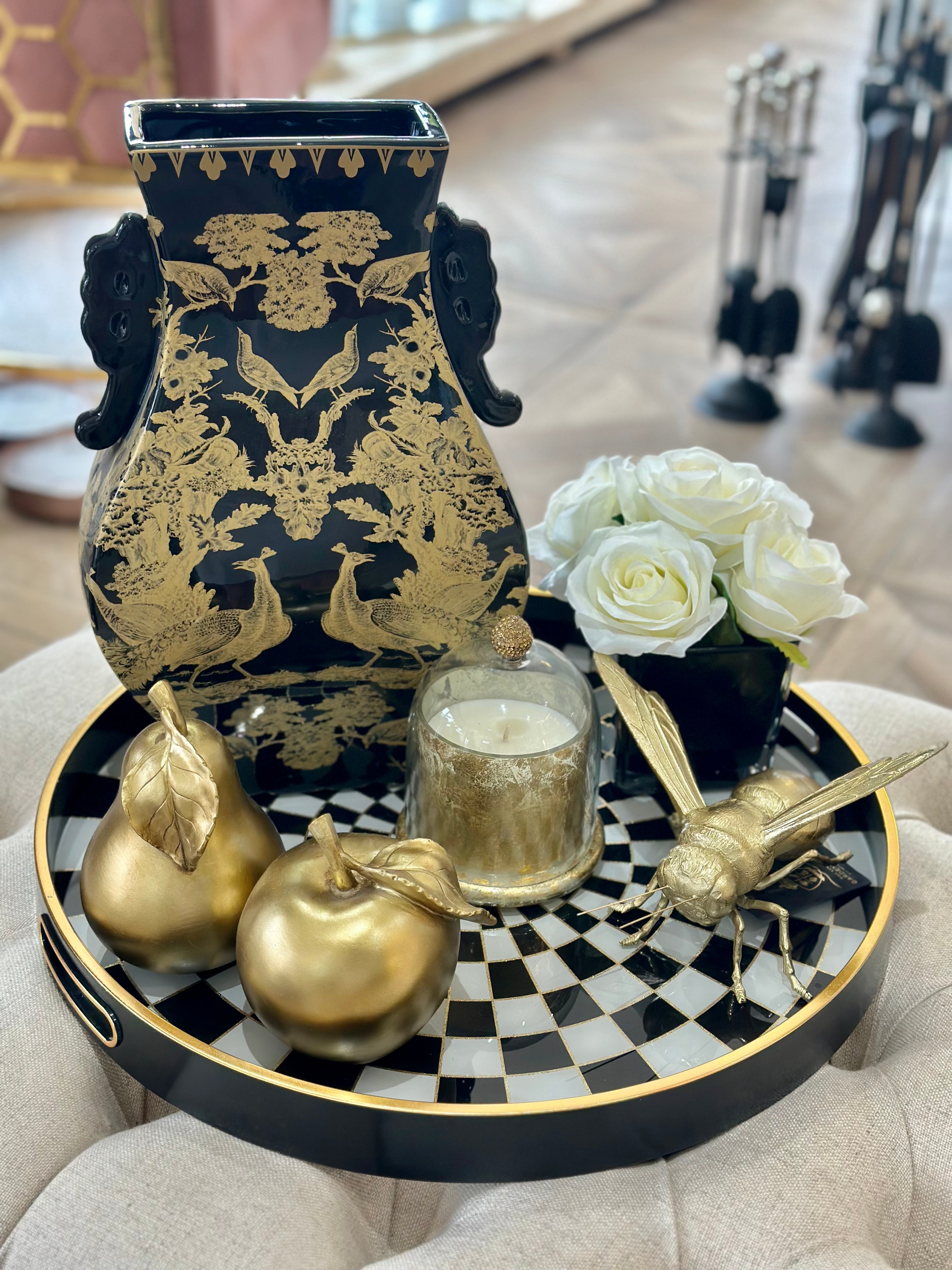 Black and Gold Ornate Porcelain Vase