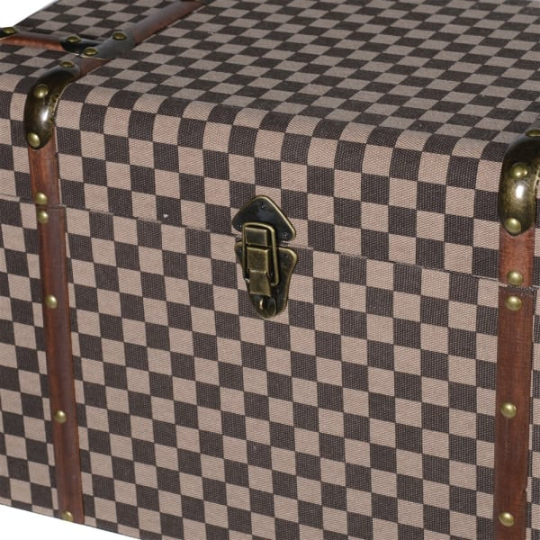 Set of Two Tan and Brown Check Fabric Storage Trunks