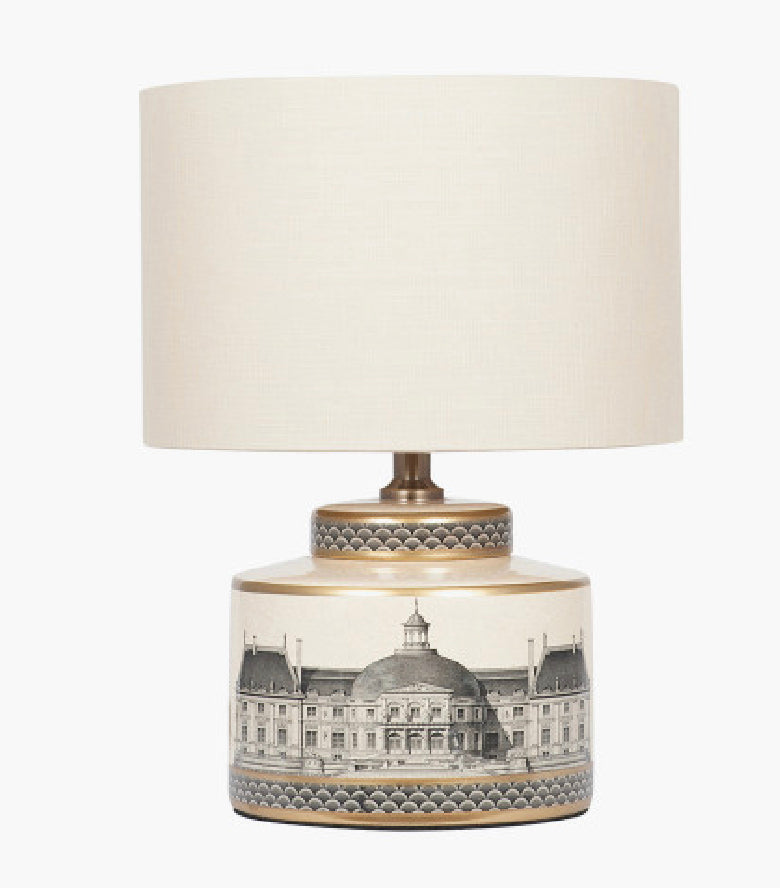 Wren Black and Cream Building Print Ceramic Table Lamp