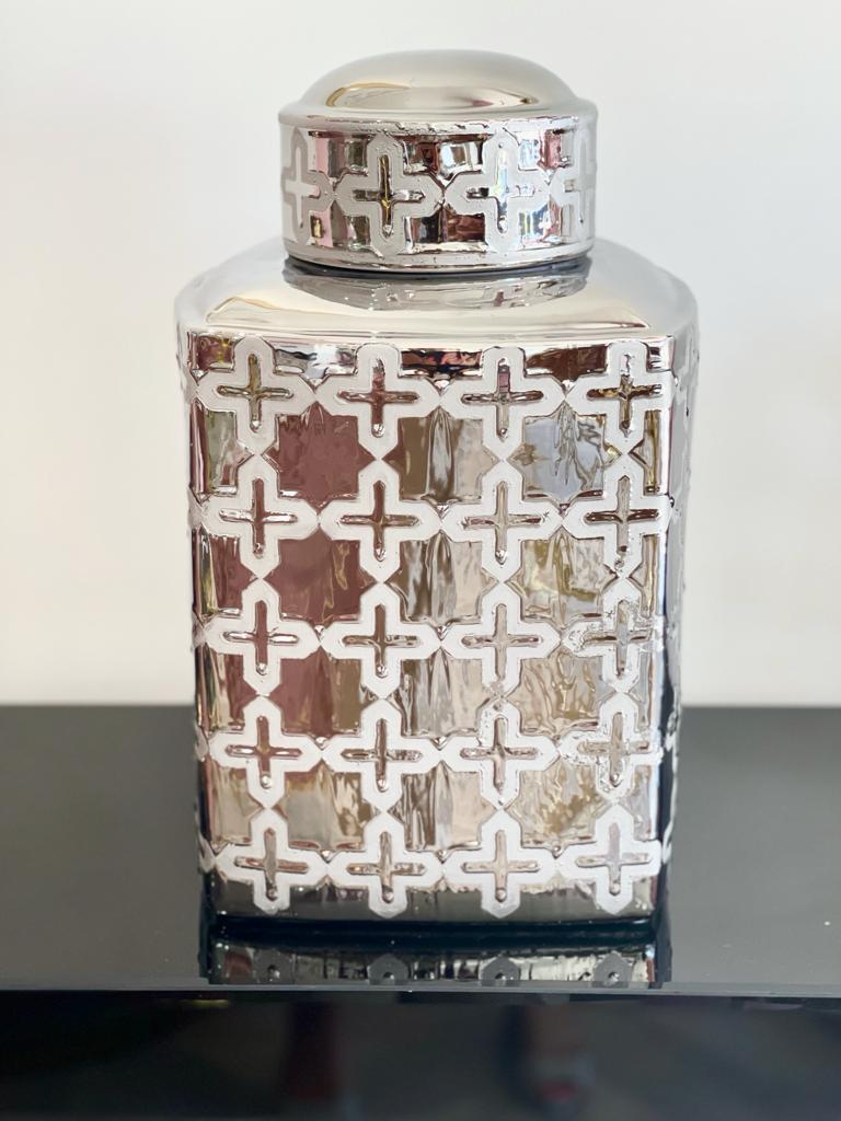 Silver Moroccan Inspired Design Lidded Tea Jar