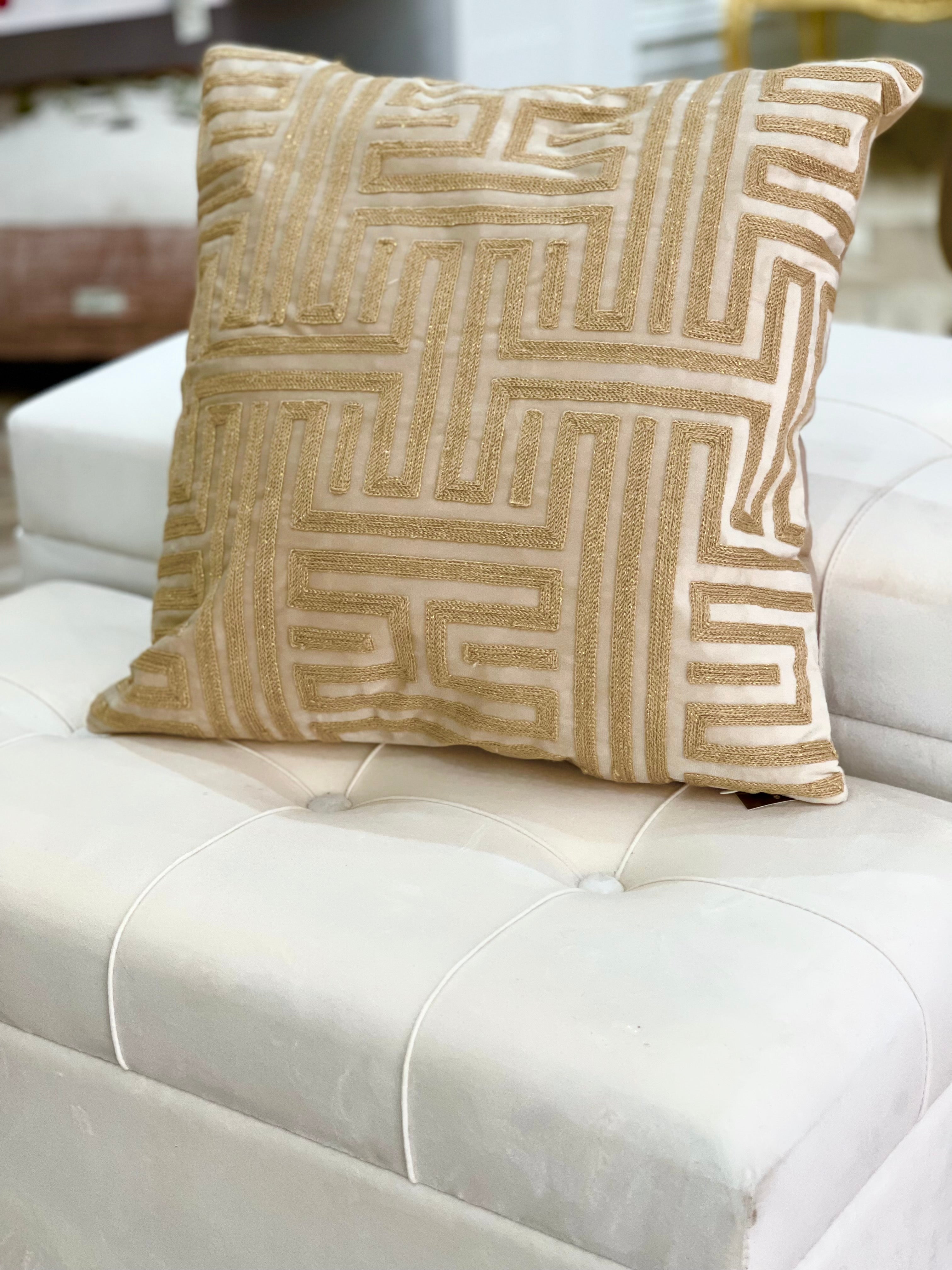 Gold Embroidered Square Cushion