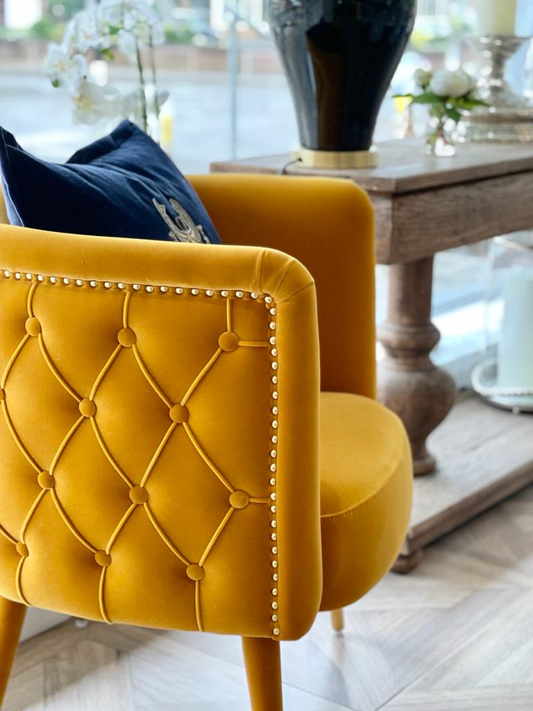 Mustard Curve Buttoned Chair