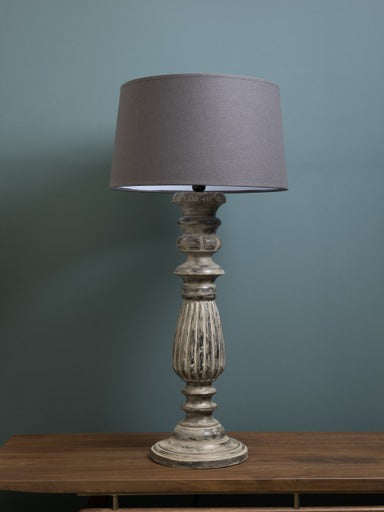 Neutral Wooden Lamp with Grey 45cm Shade