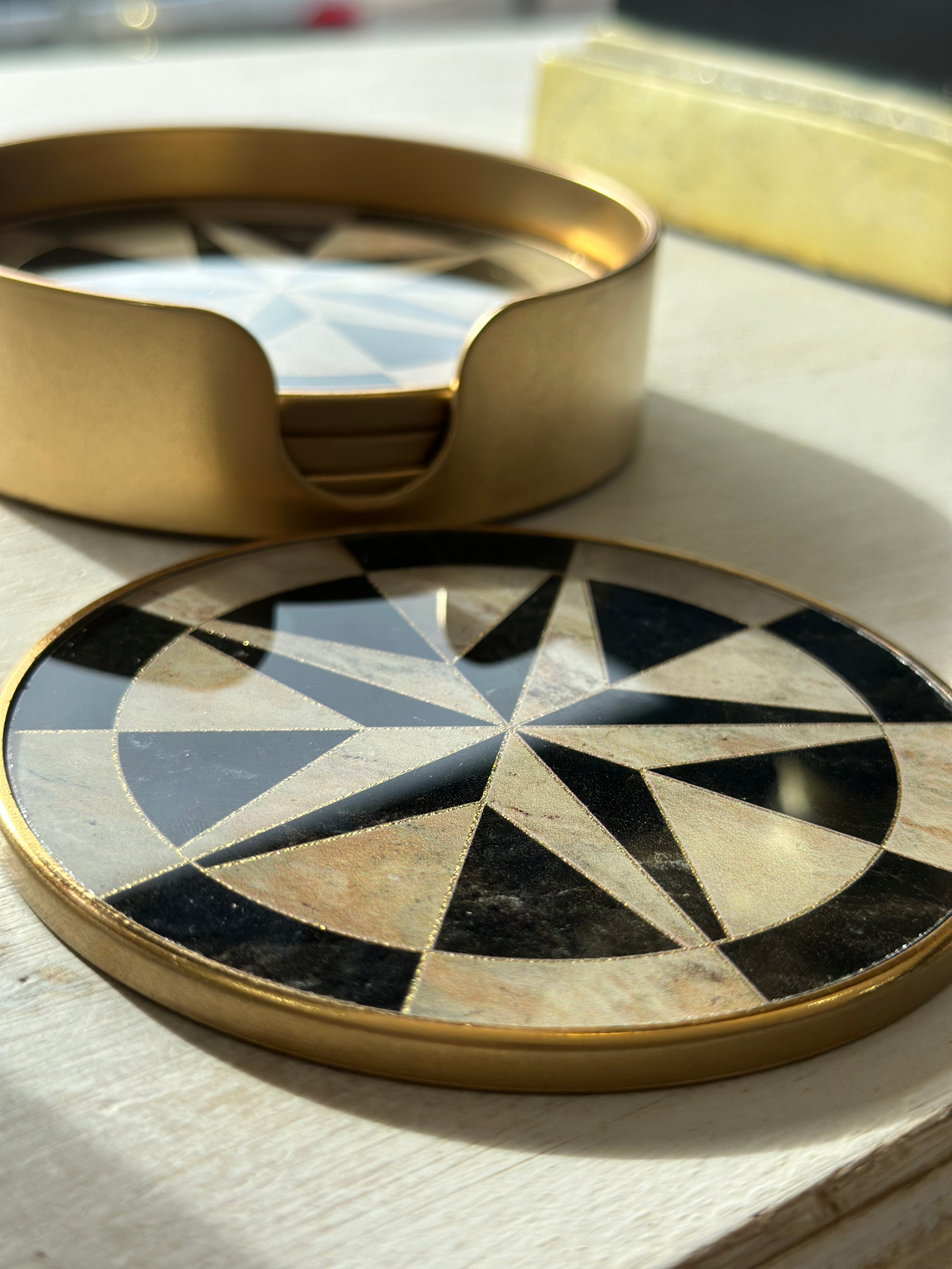 Set of Four Compass Design Circular Coasters
