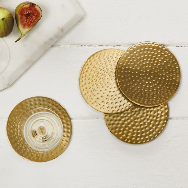 The Just Slate Company Gold Set Of 4 Hammered Round Coasters