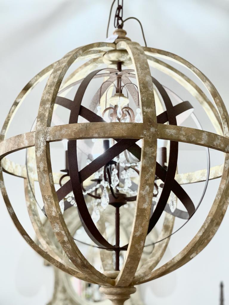 Wooden Globe with Crystals Chandelier