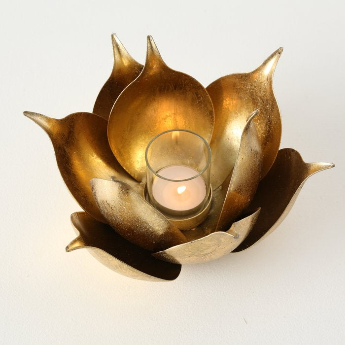 Gold Leaf Design Round Candle Holder