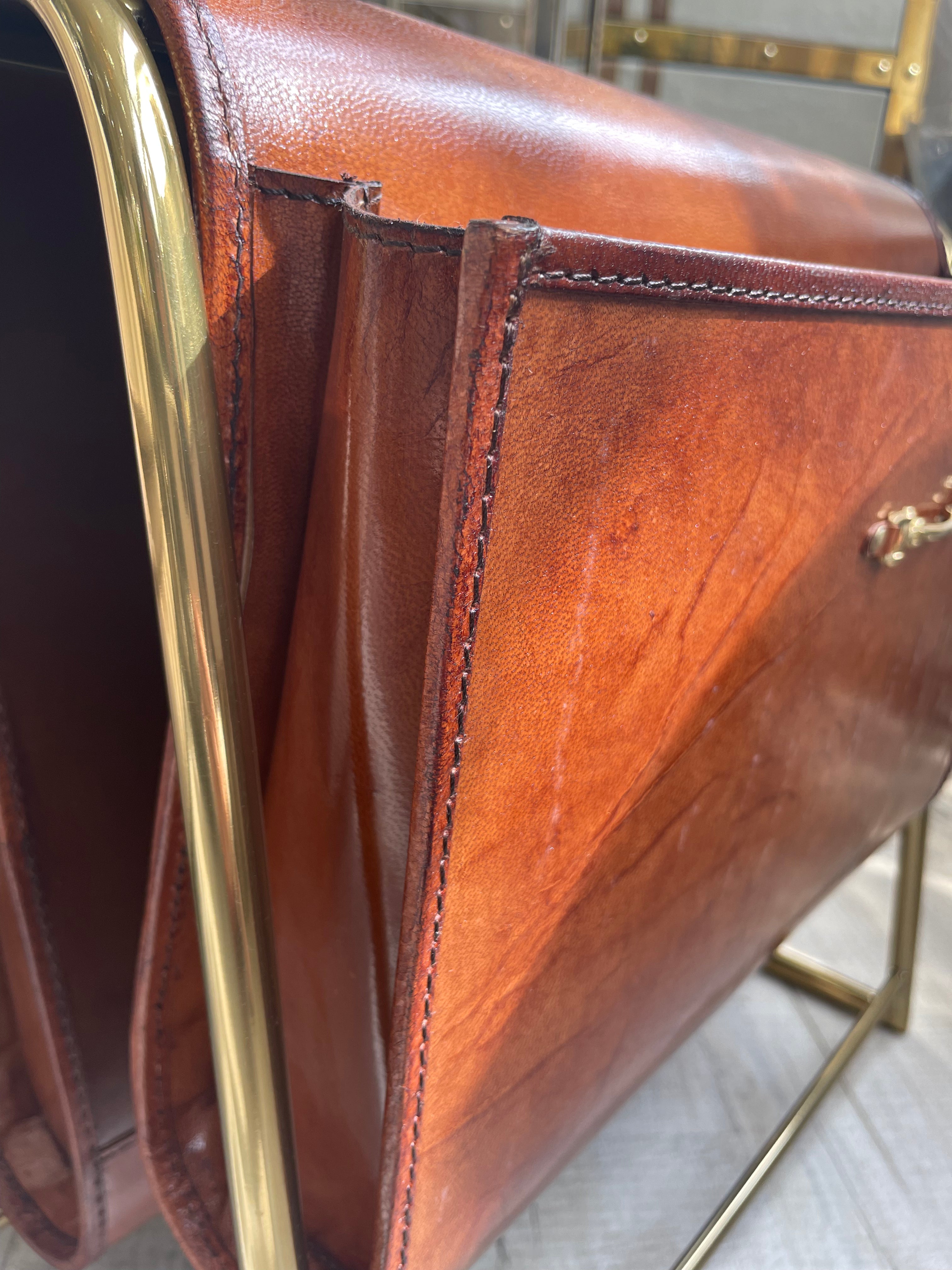 Brown Leather Magazine Holder with Horse Bit Detail