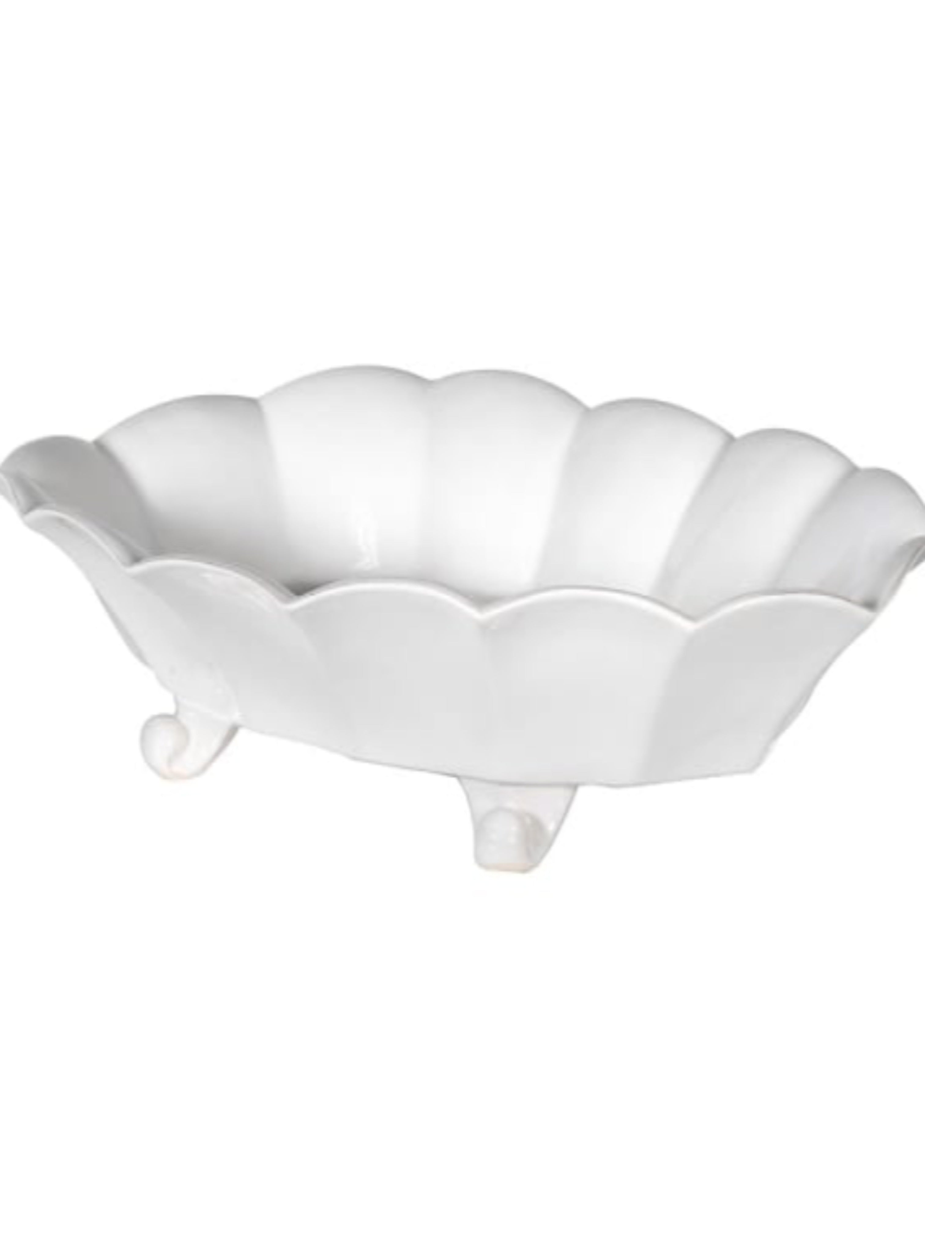White Ceramic Oval Footed Dish