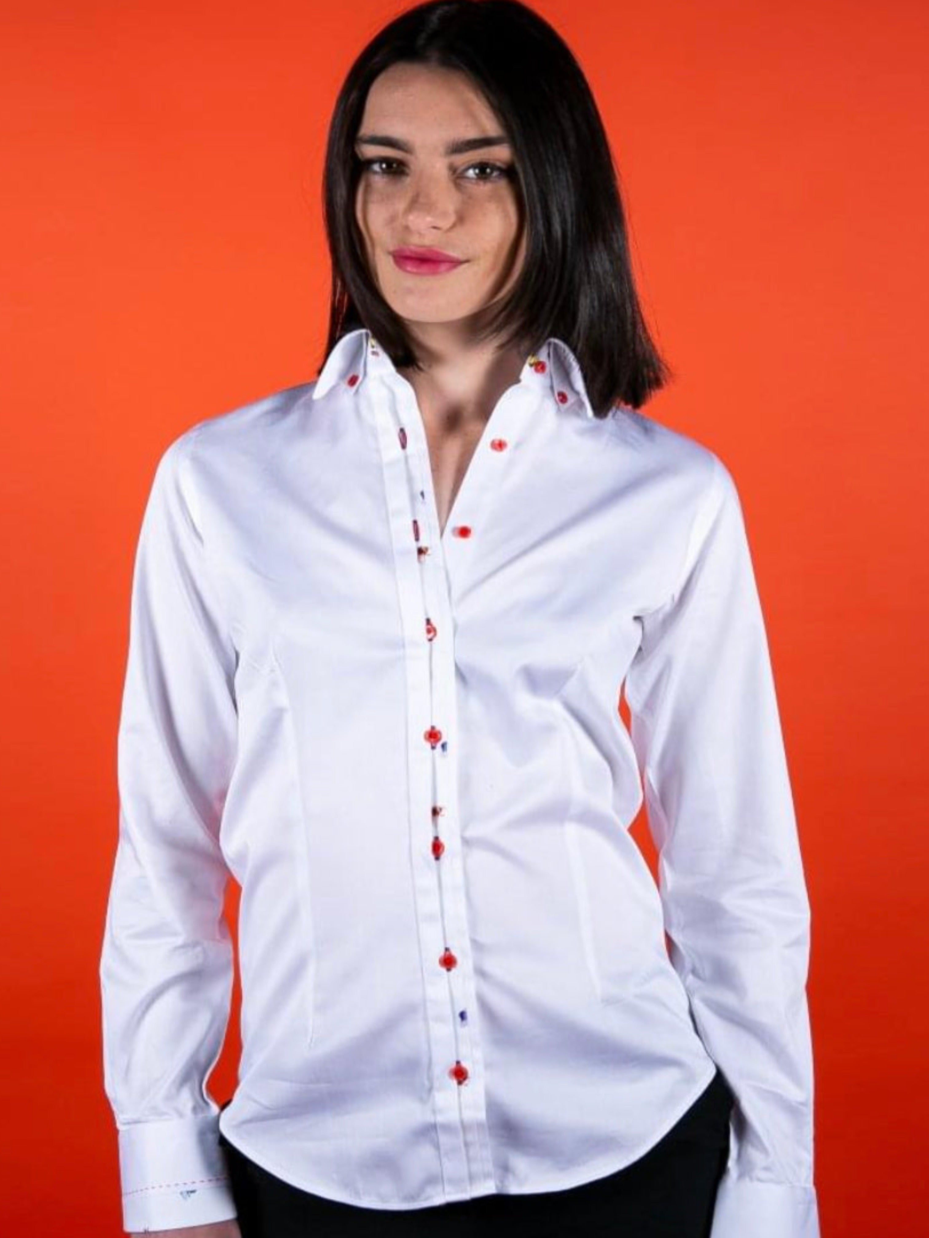 Claudio Lugli White Shirt with Multicoloured Bees Lining