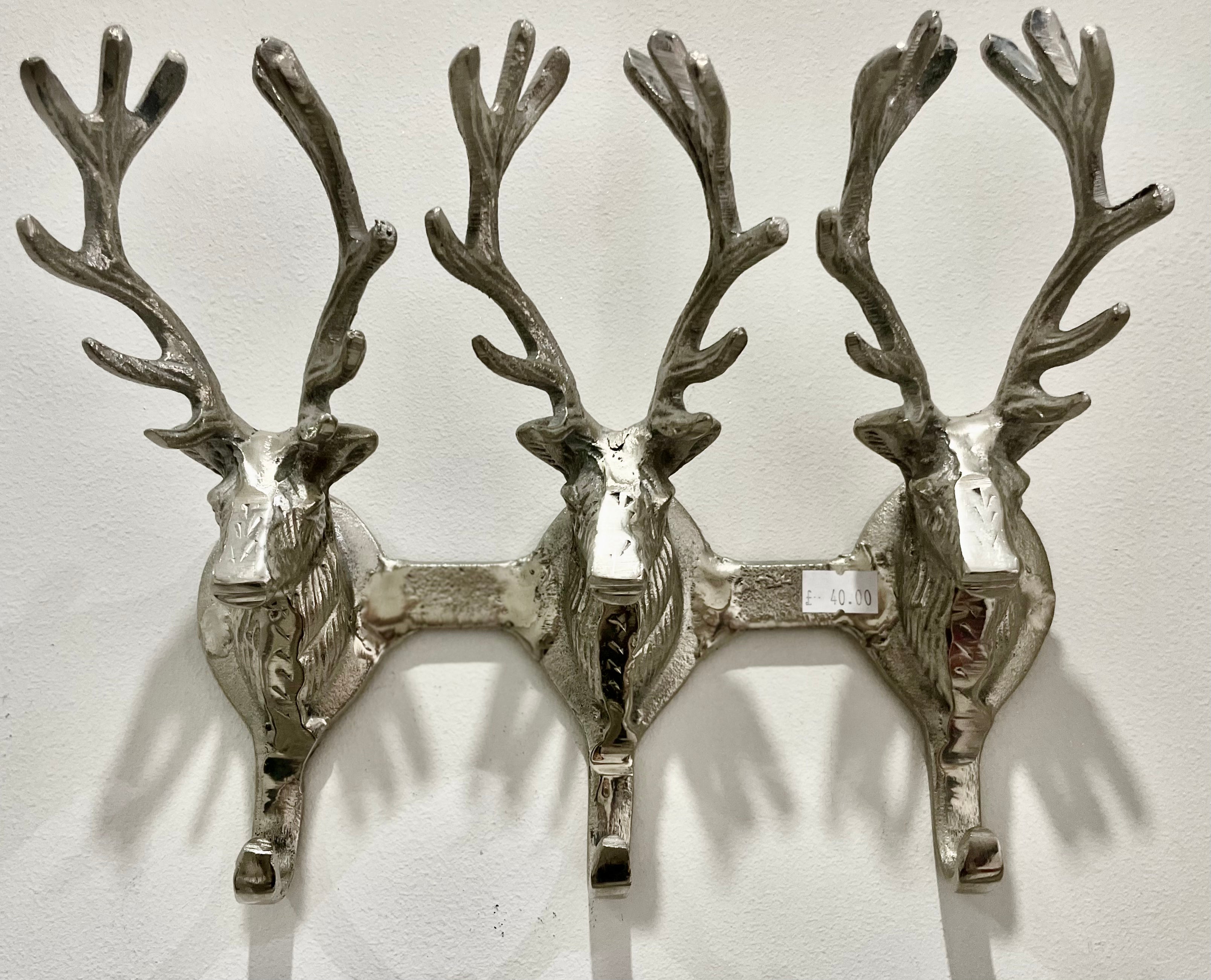 Three Silver Stags Detail Wall Hooks – Chic Interiors Cheshire