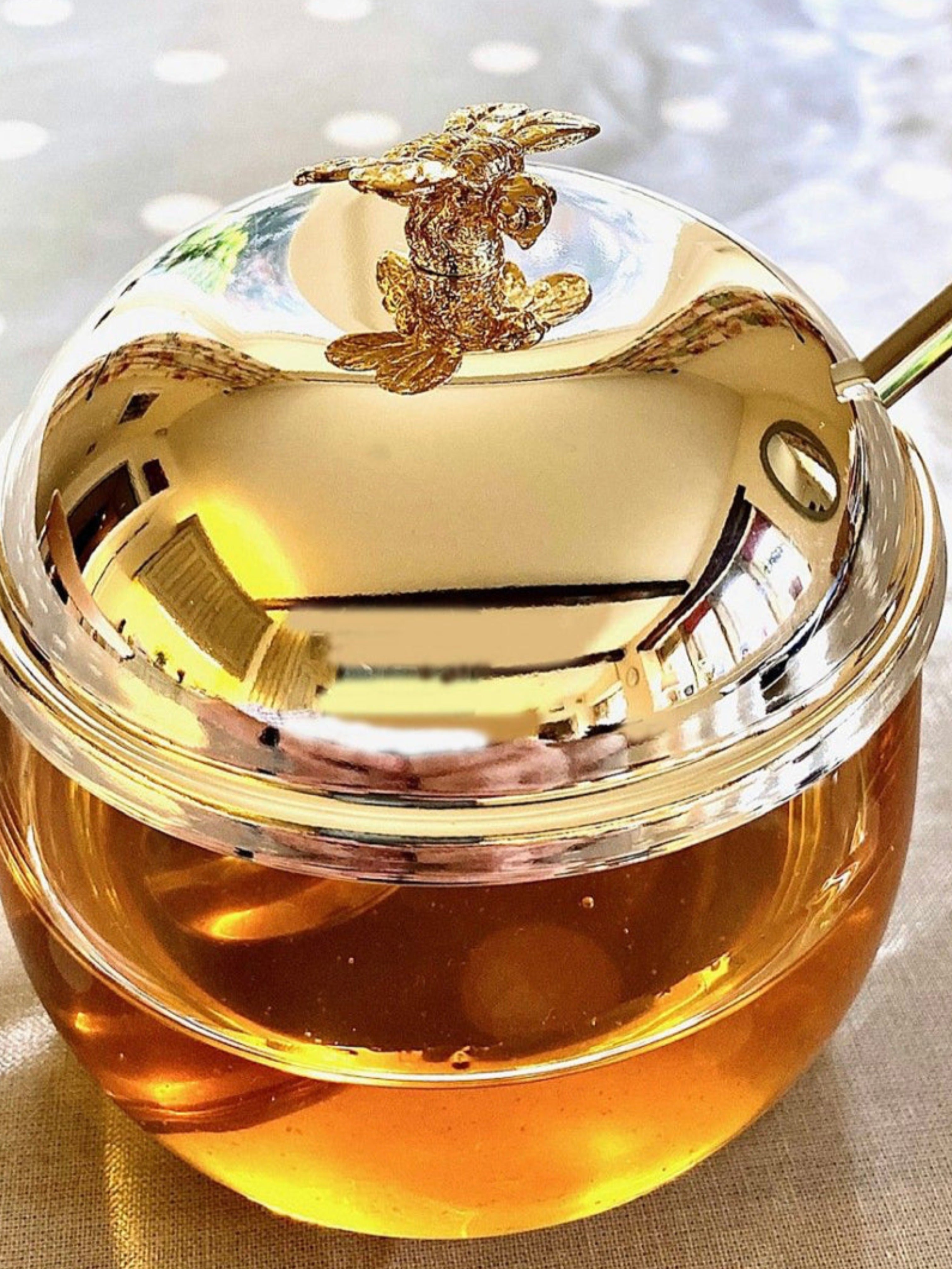 Golden Bee Honey Pot and Spoon