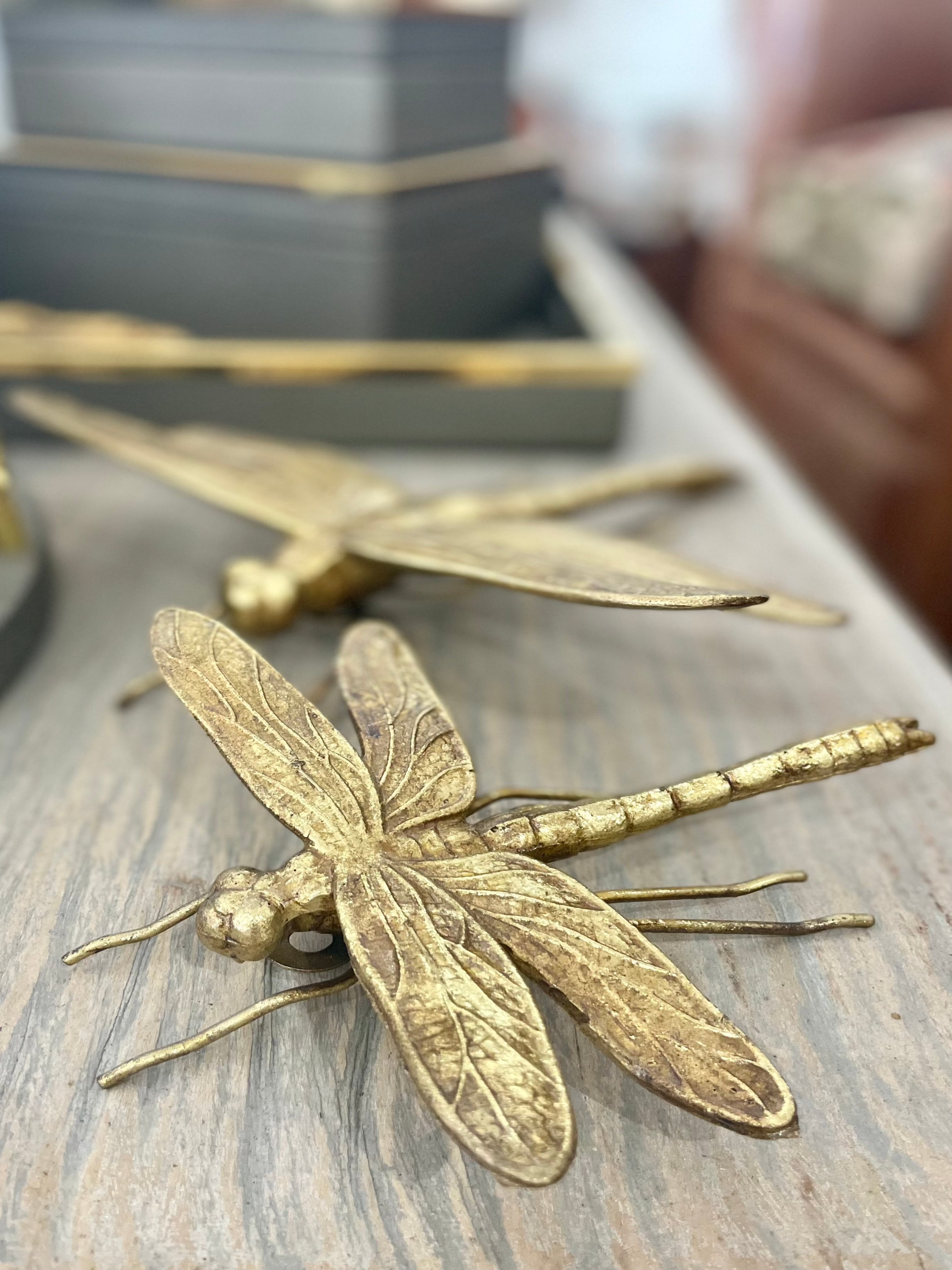Antique Gold Dragonfly Wall Figure